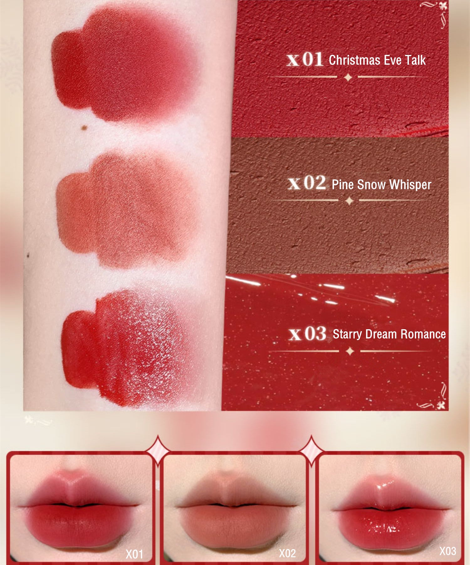 CUTE RUMOR Christmas Series Crystal Mirror & Velvet Matte Lipstick T3703