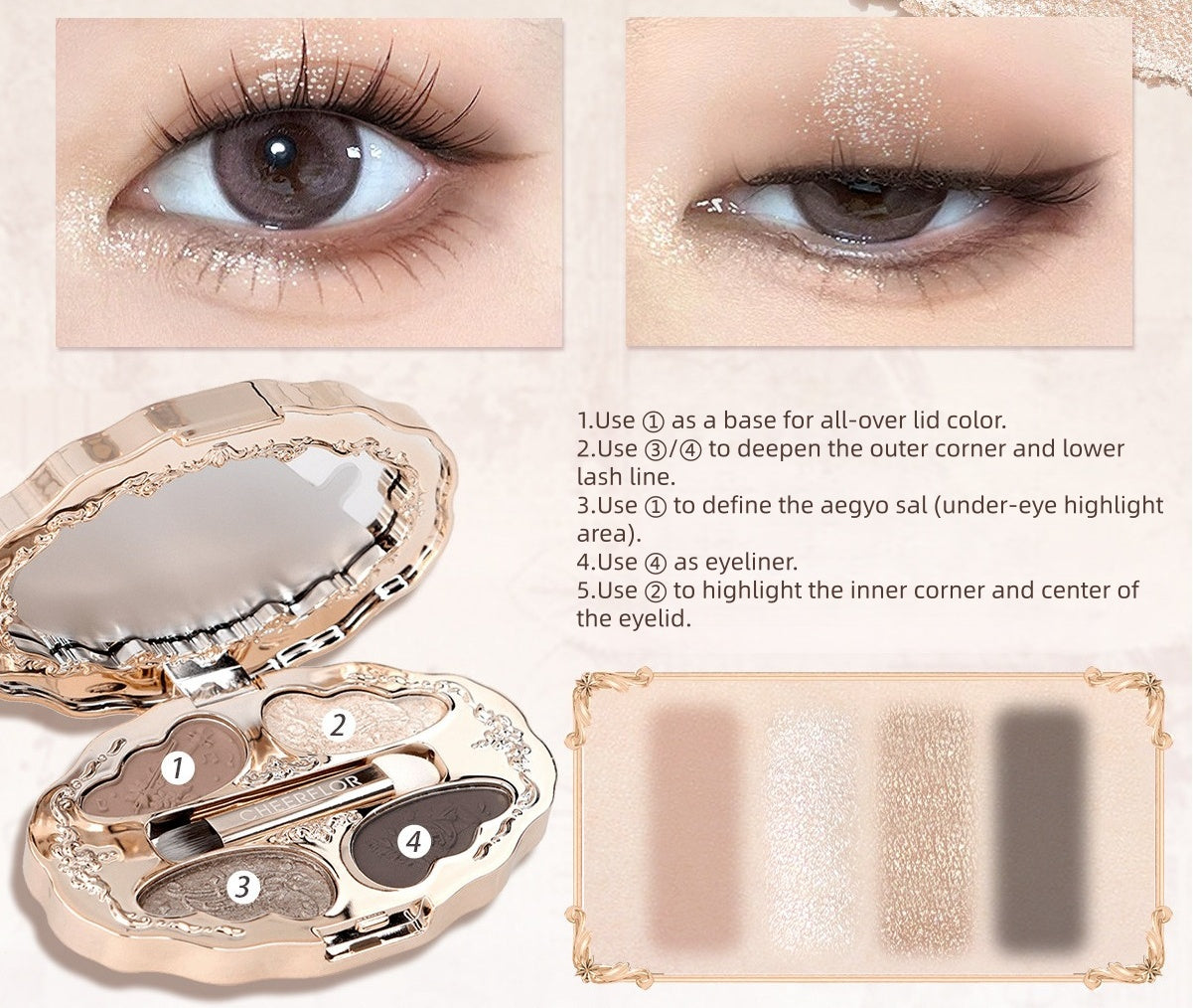 CHEERFLOR Dream Music Box Collection 4-color Eyeshaodw Palette T5710