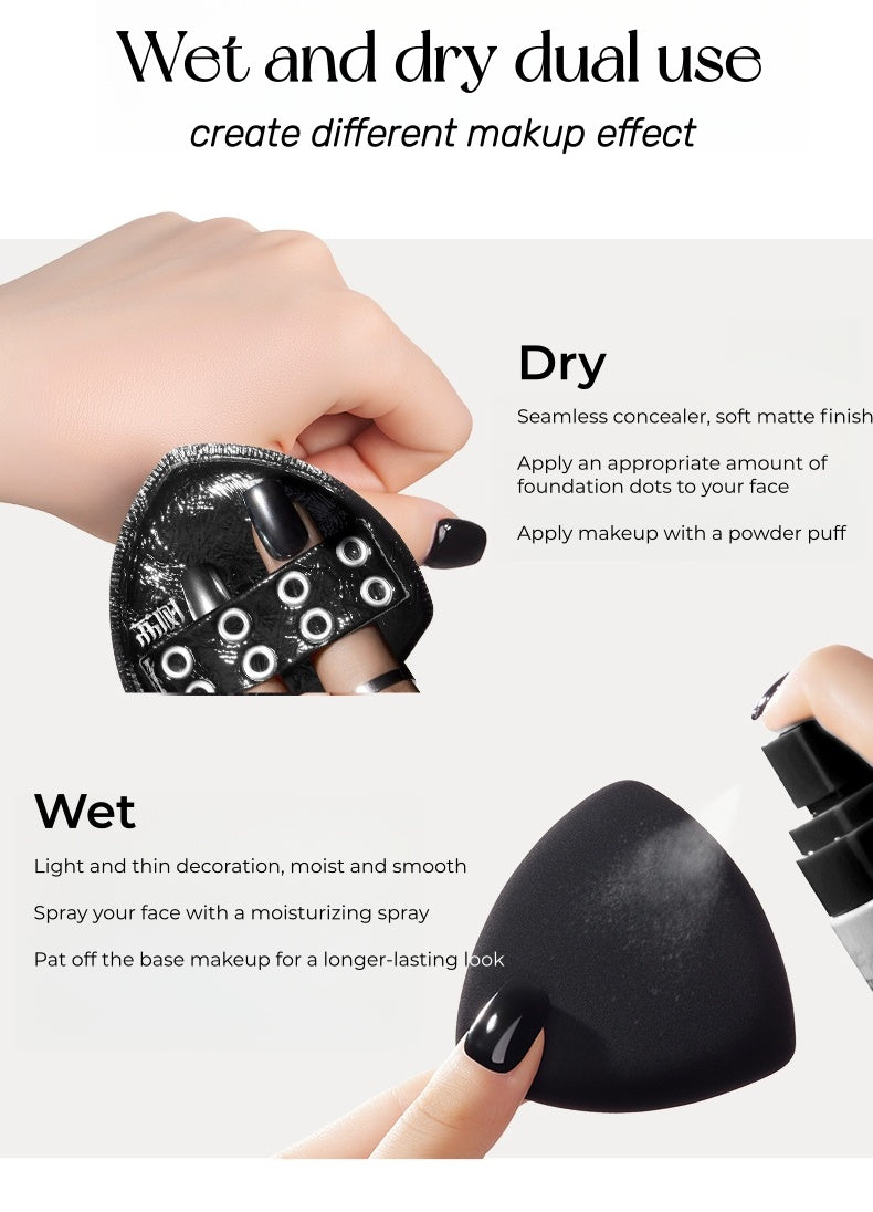 Lishu Punk Black Pineapple Soft Powder Makeup Puff 2 Pcs Set T5208