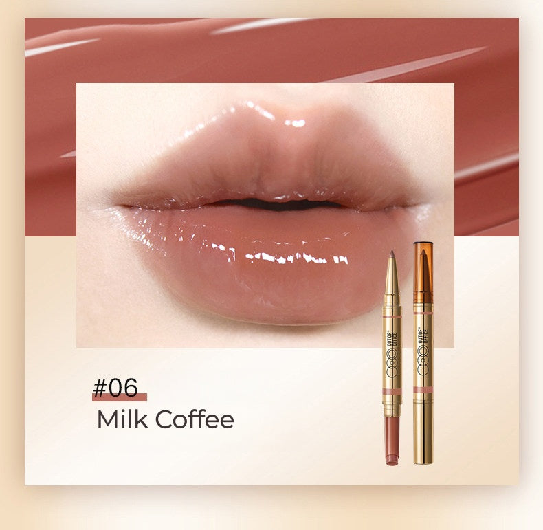 OUT-OF-OFFICE Double-head Moist Lip Liner Pen & Glossy Lipstick T5453