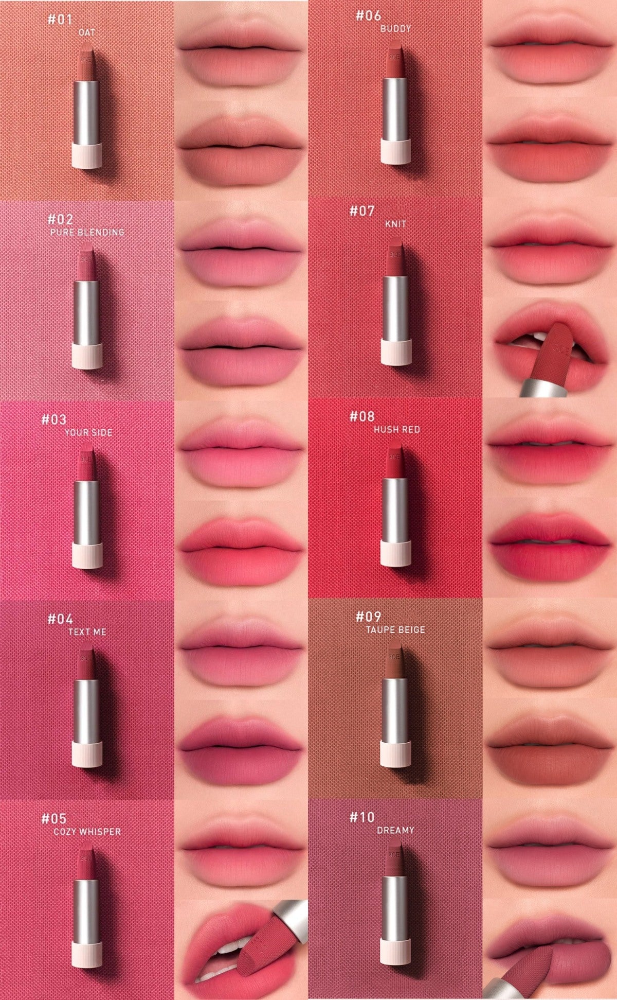 3CE Hug Me Collection Moisture Matte Velvet Lipstick T4652