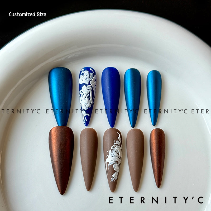 ETERNITY'C Handmade Custom Rococo 3D Flowers Pressed On Wearable Nails T5039