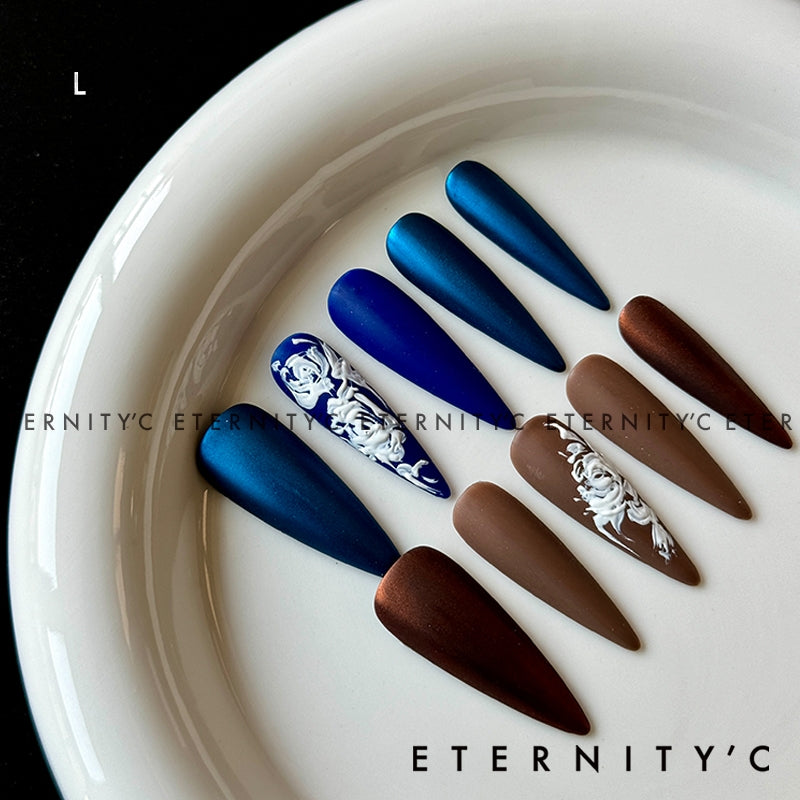 ETERNITY'C Handmade Custom Rococo 3D Flowers Pressed On Wearable Nails T5039