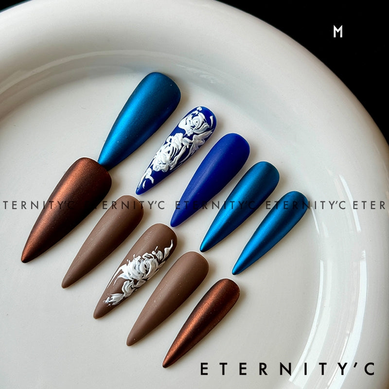ETERNITY'C Handmade Custom Rococo 3D Flowers Pressed On Wearable Nails T5039