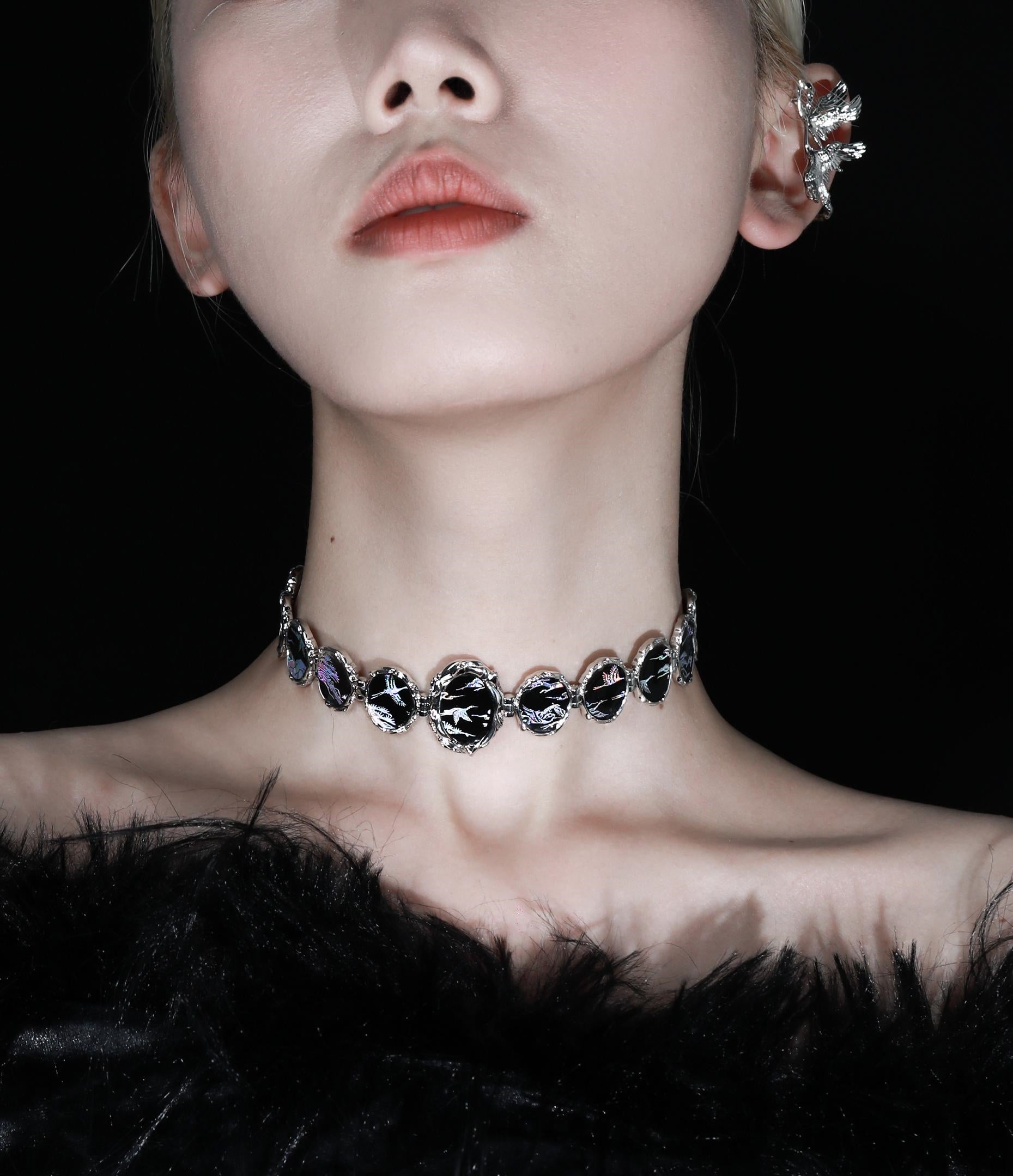 1STXULIE Spirited Crane Collection Niche Gothic Choker Halskæde T4498