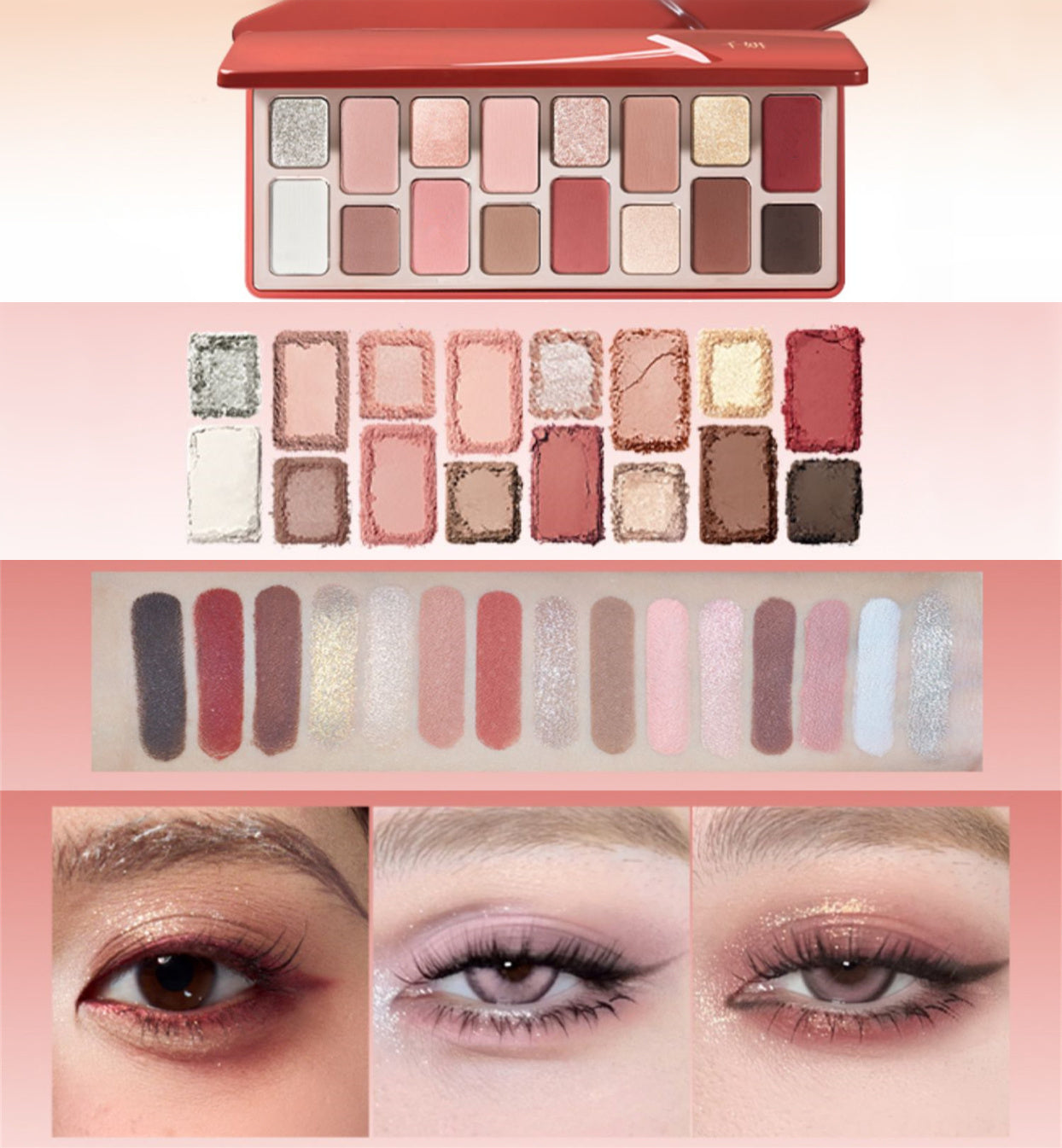 QianYan Red Camellia In Snow 16-Color Eyeshadow Palette T4193