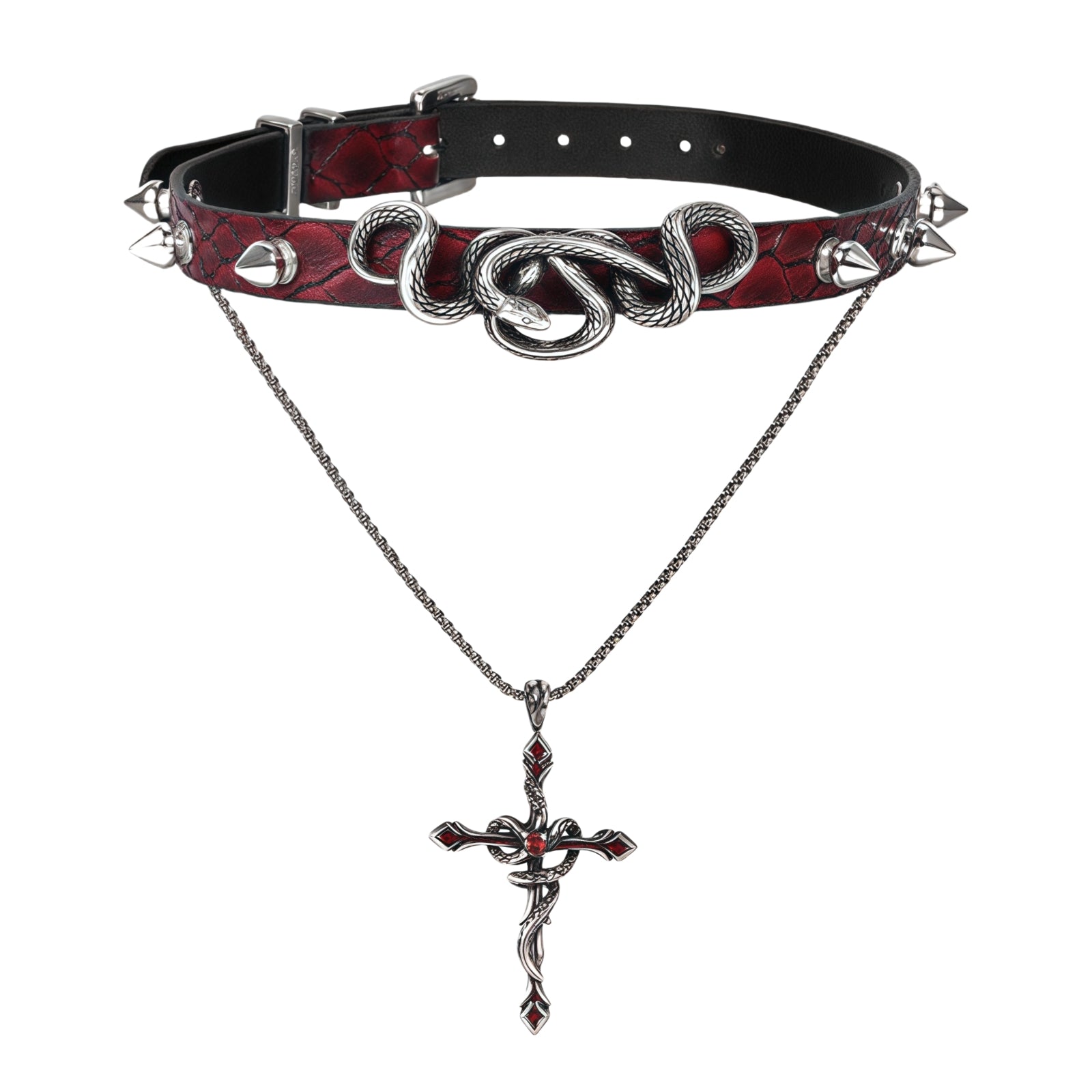 1STXULIE Hunting Collection Niche Snake Leather Gothic Choker Necklace T4496