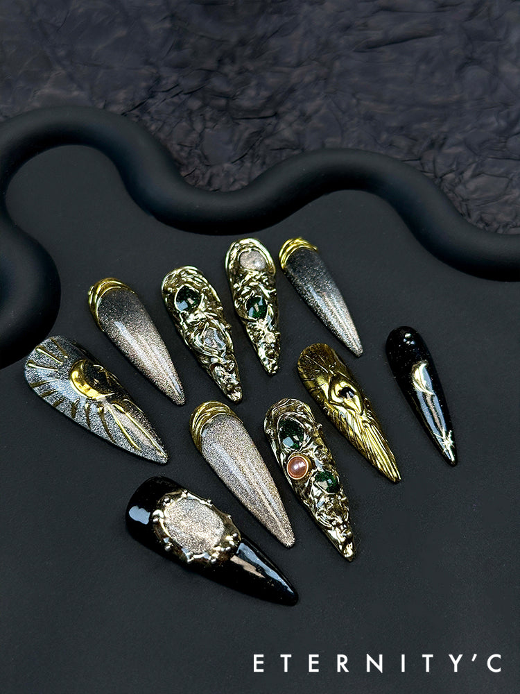 ETERNITY'C Handmade Custom Gem Moon Pressed On Wearable Nails T5036