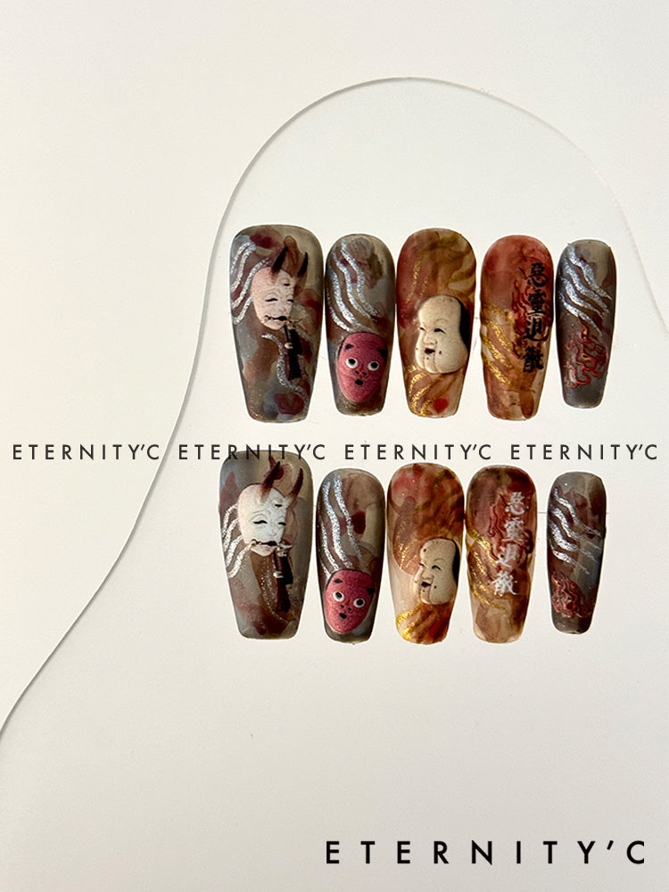 ETERNITY'C Handmade Custom Ukiyo-e Ghosts Pressed On Wearable Nails T5006