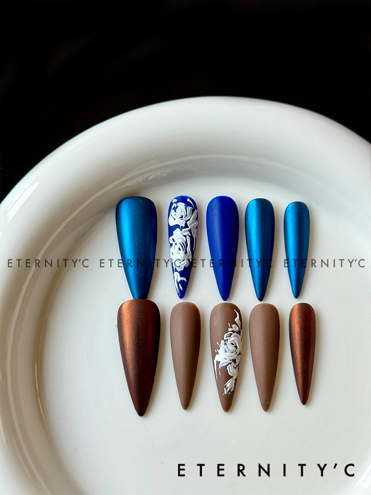 ETERNITY'C Handmade Custom Rococo 3D Flowers Pressed On Wearable Nails T5039