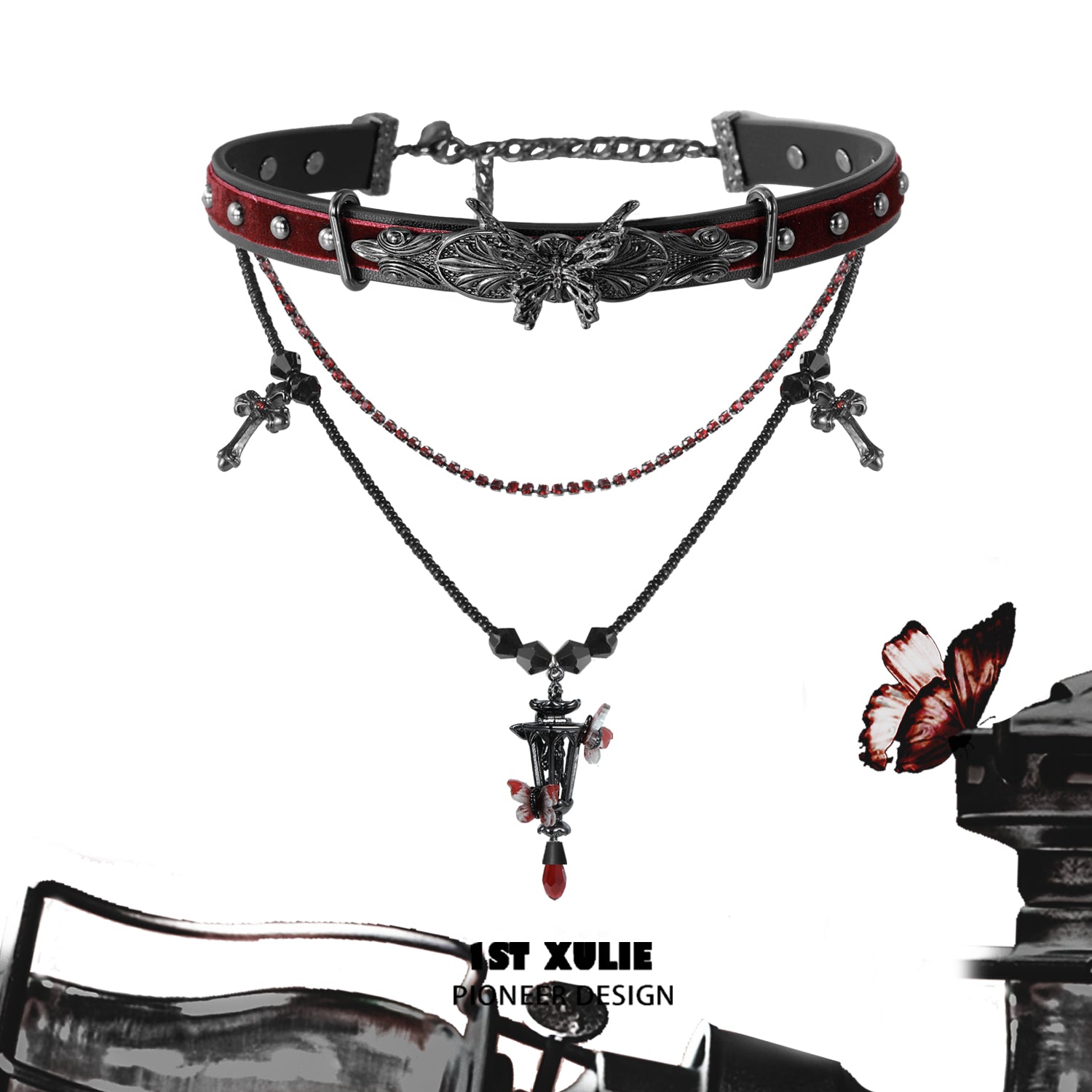 1STXULIE Butterfly & Lamp Collection Niche Gothic Choker Necklace T4735