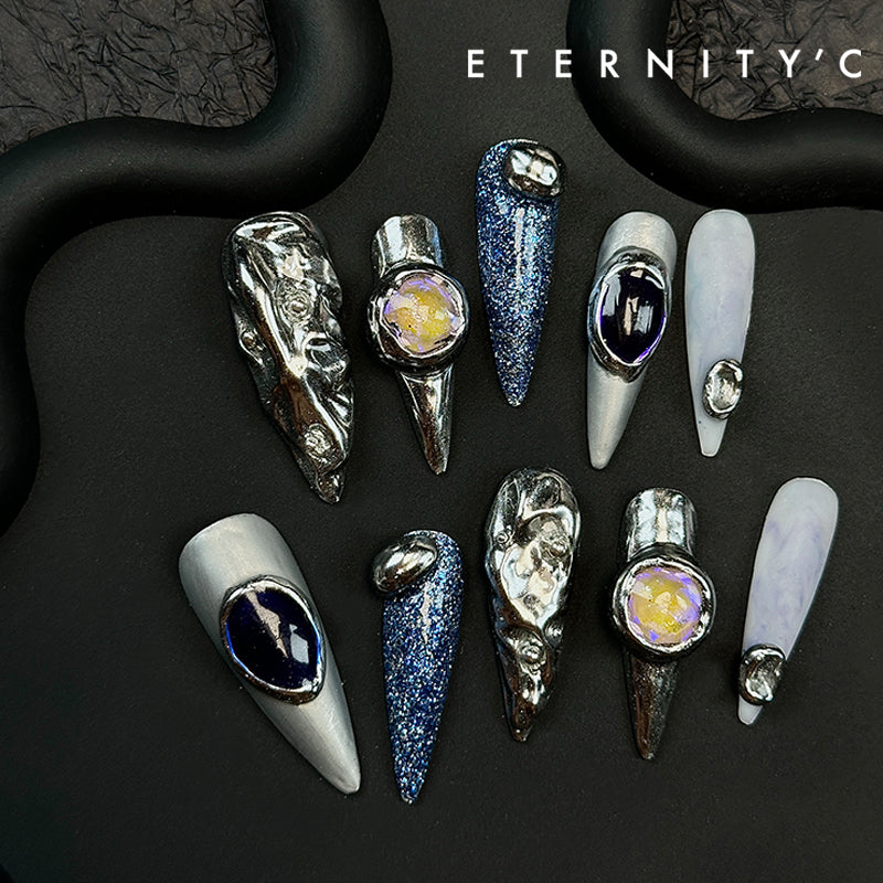 ETERNITY'C Handmade Custom Dream Danube Pressed On Wearable Nails T5042