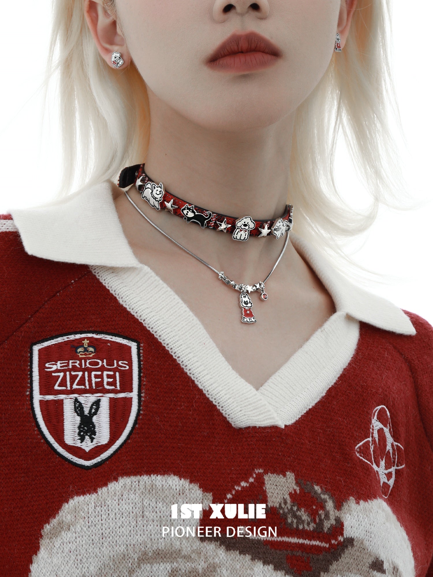 1STXULIE Happy Puppy Collection Niche Gothic Choker Necklace T4697