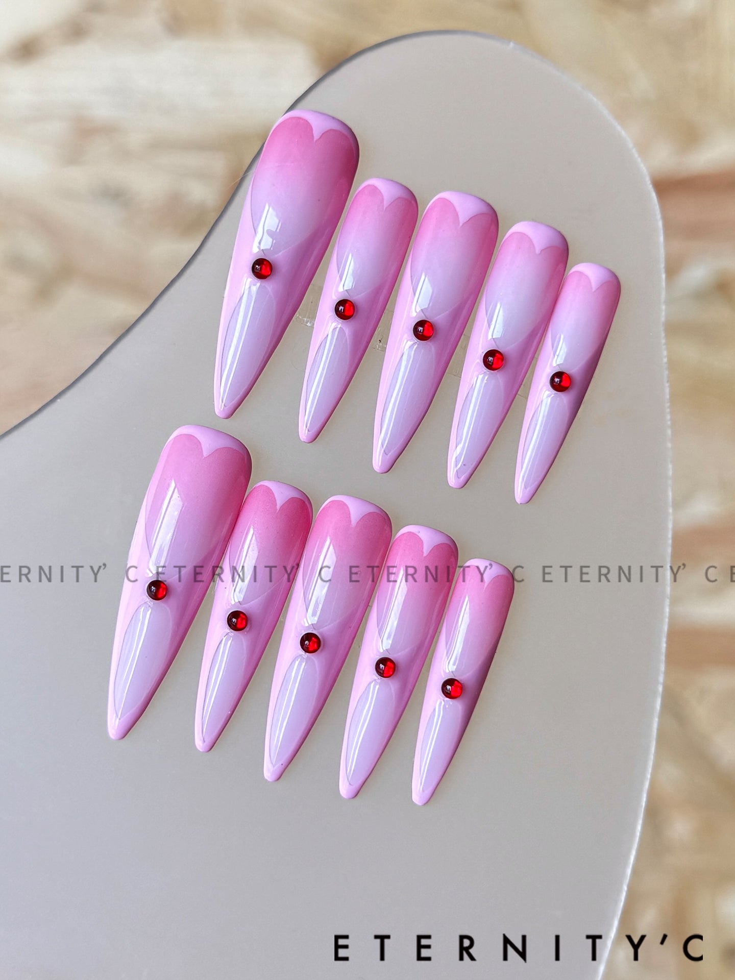 ETERNITY'C Handmade Custom Peach Sweetheart Pressed On Wearable Nails T5014