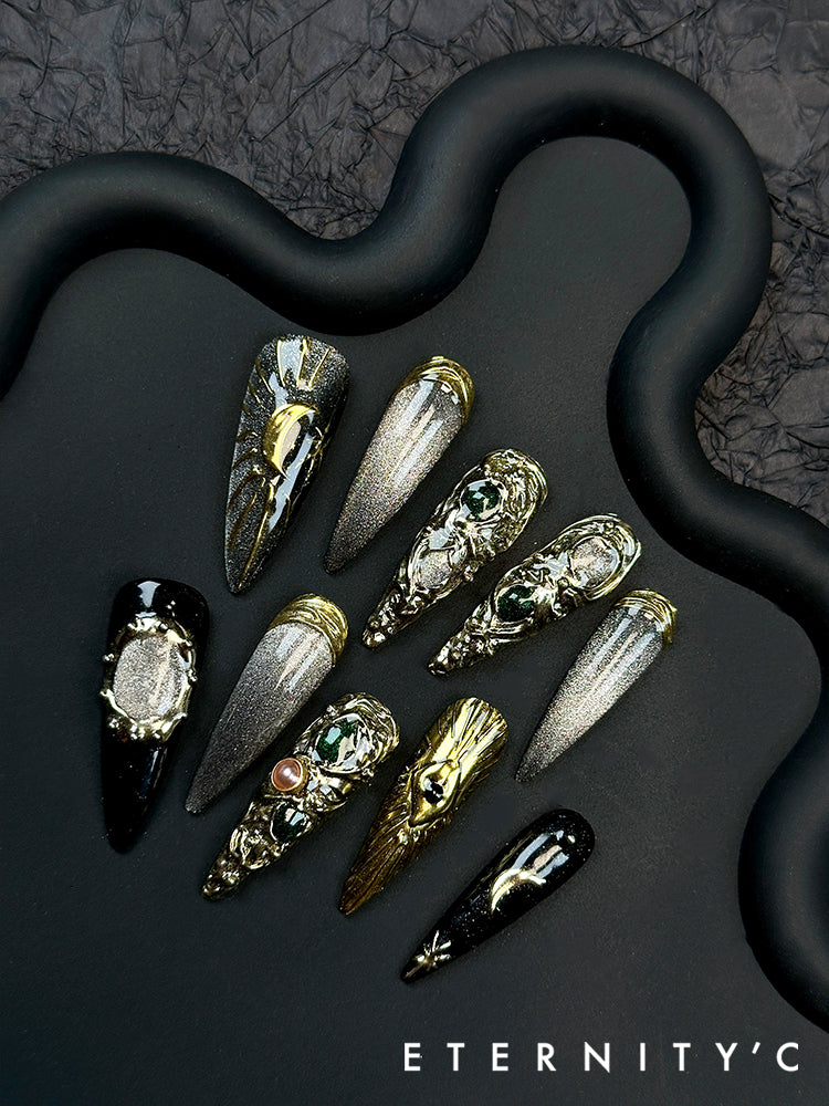ETERNITY'C Handmade Custom Gem Moon Pressed On Wearable Nails T5036