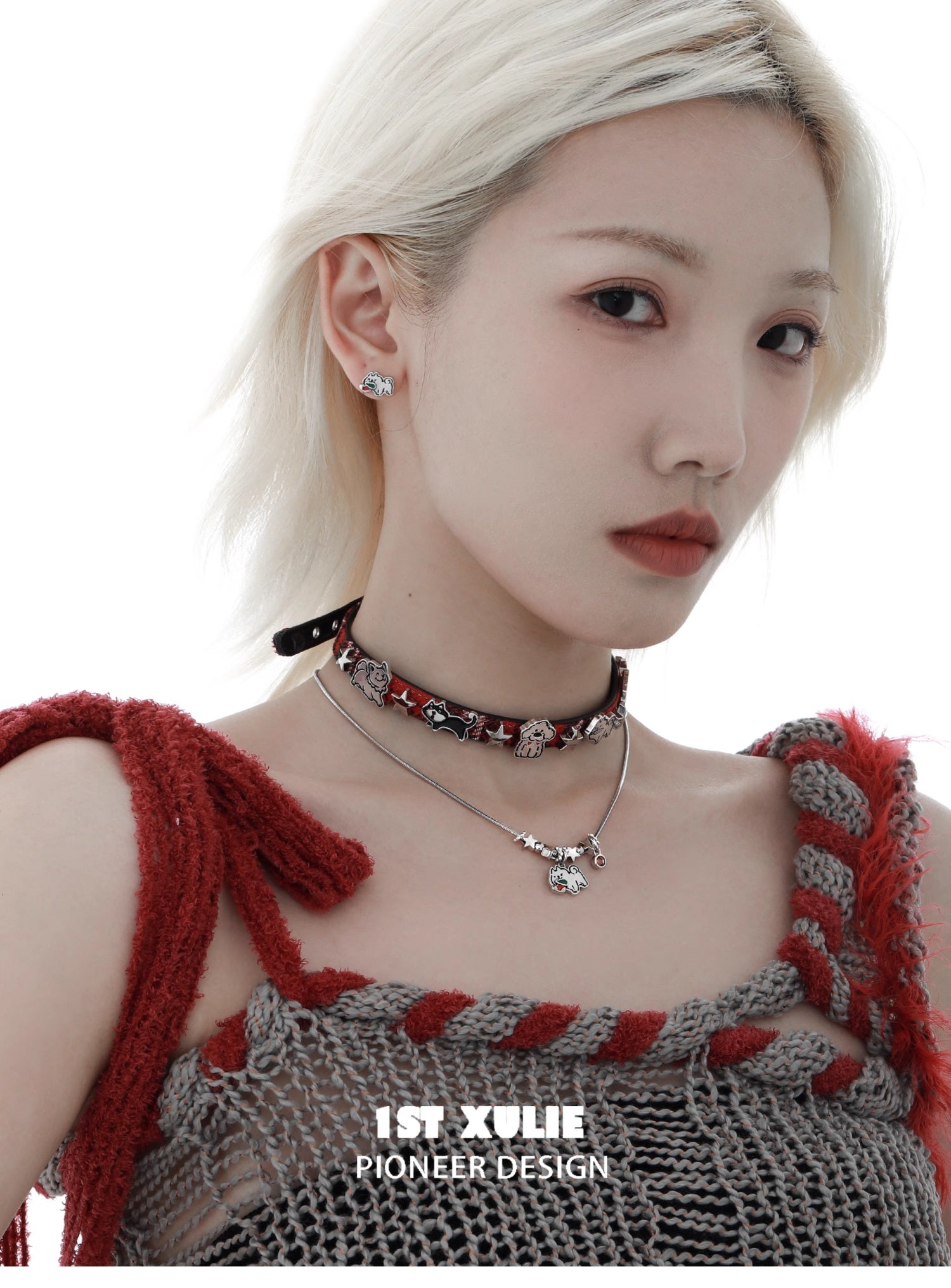 1STXULIE Happy Puppy Collection Niche Gothic Choker Necklace T4697