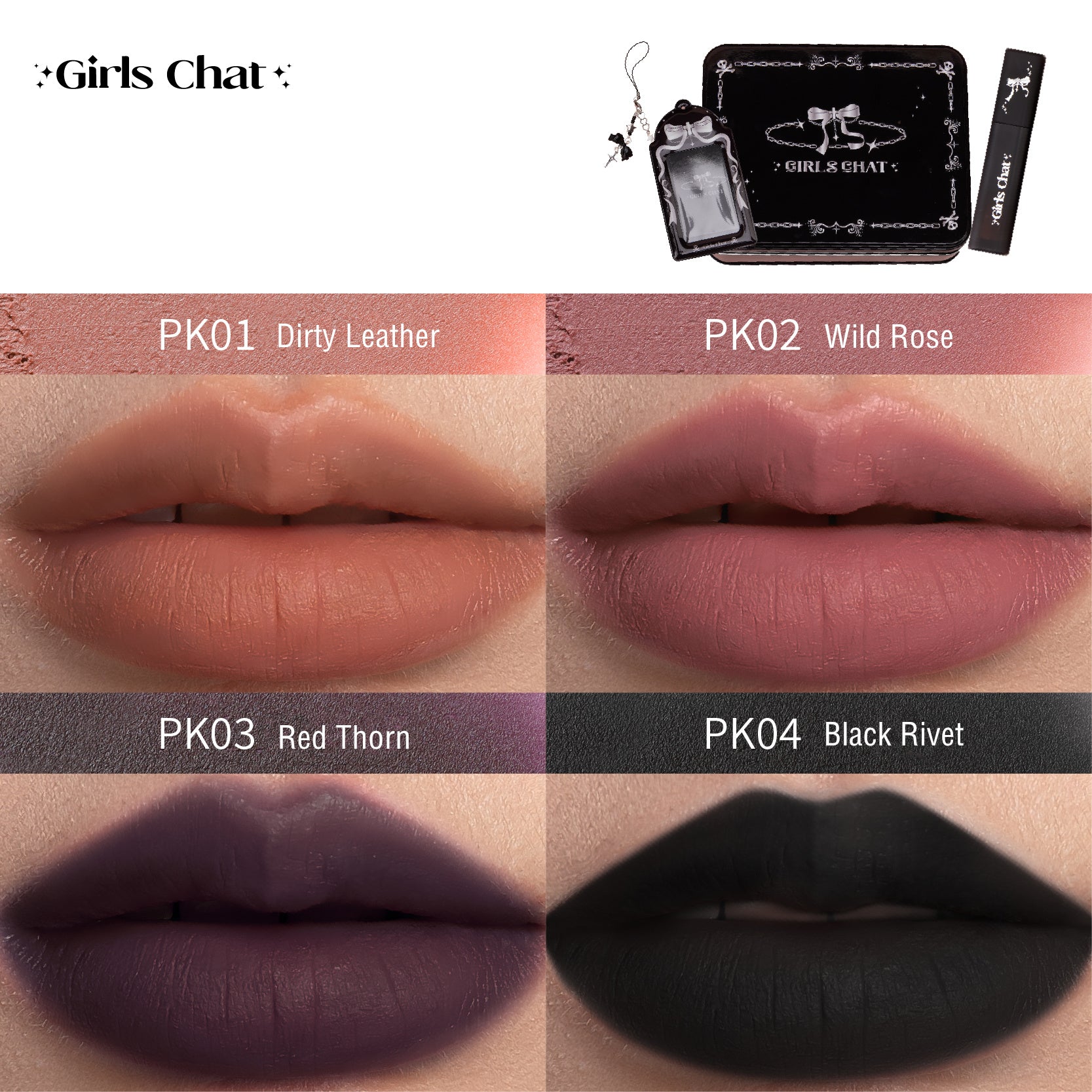 Girls Chat Romantic Rebel Collection 4 Pcs Lip Glaze Set T4198