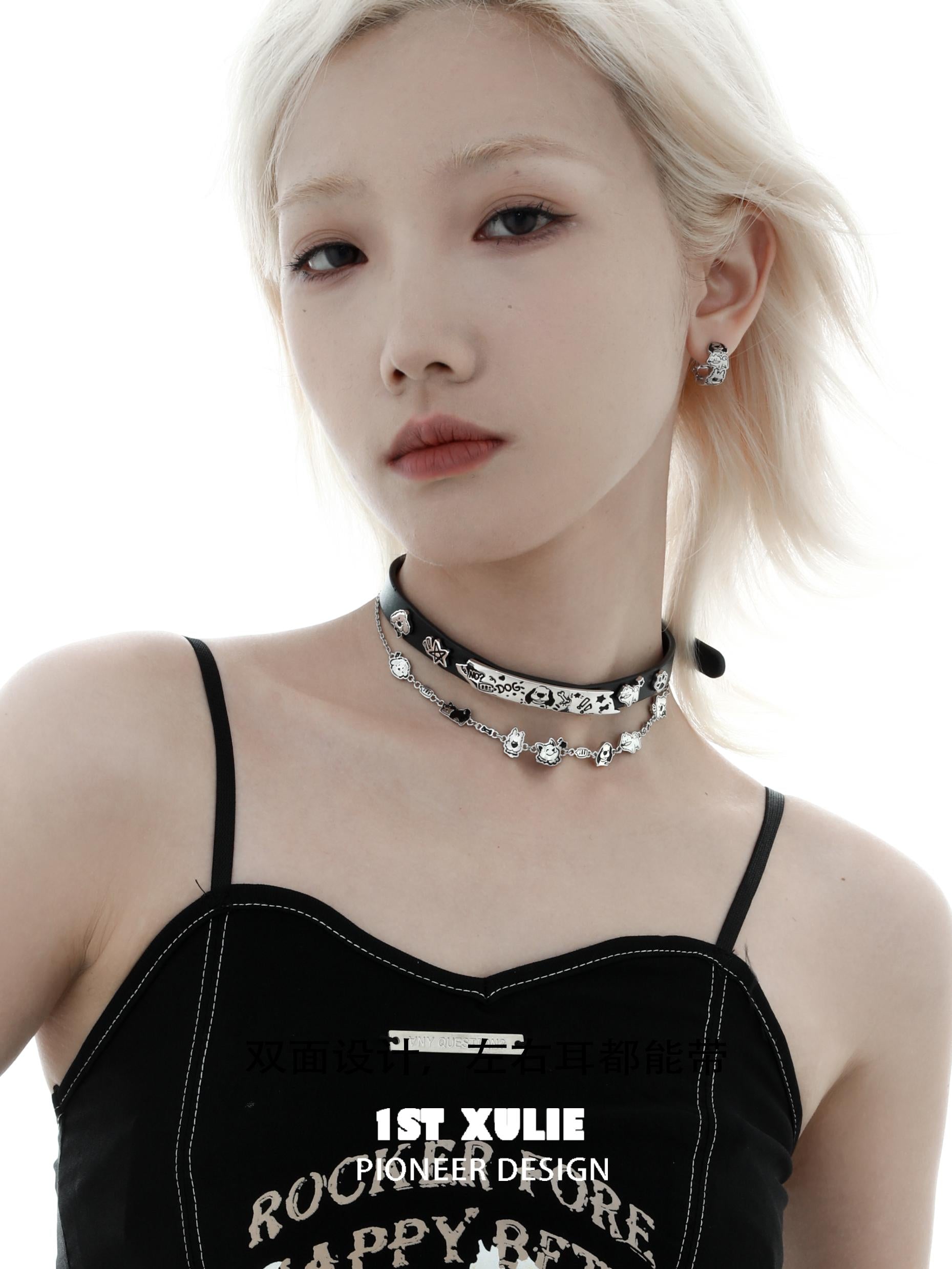 1STXULIE Happy Puppy Collection Niche Gothic Choker Necklace T4700
