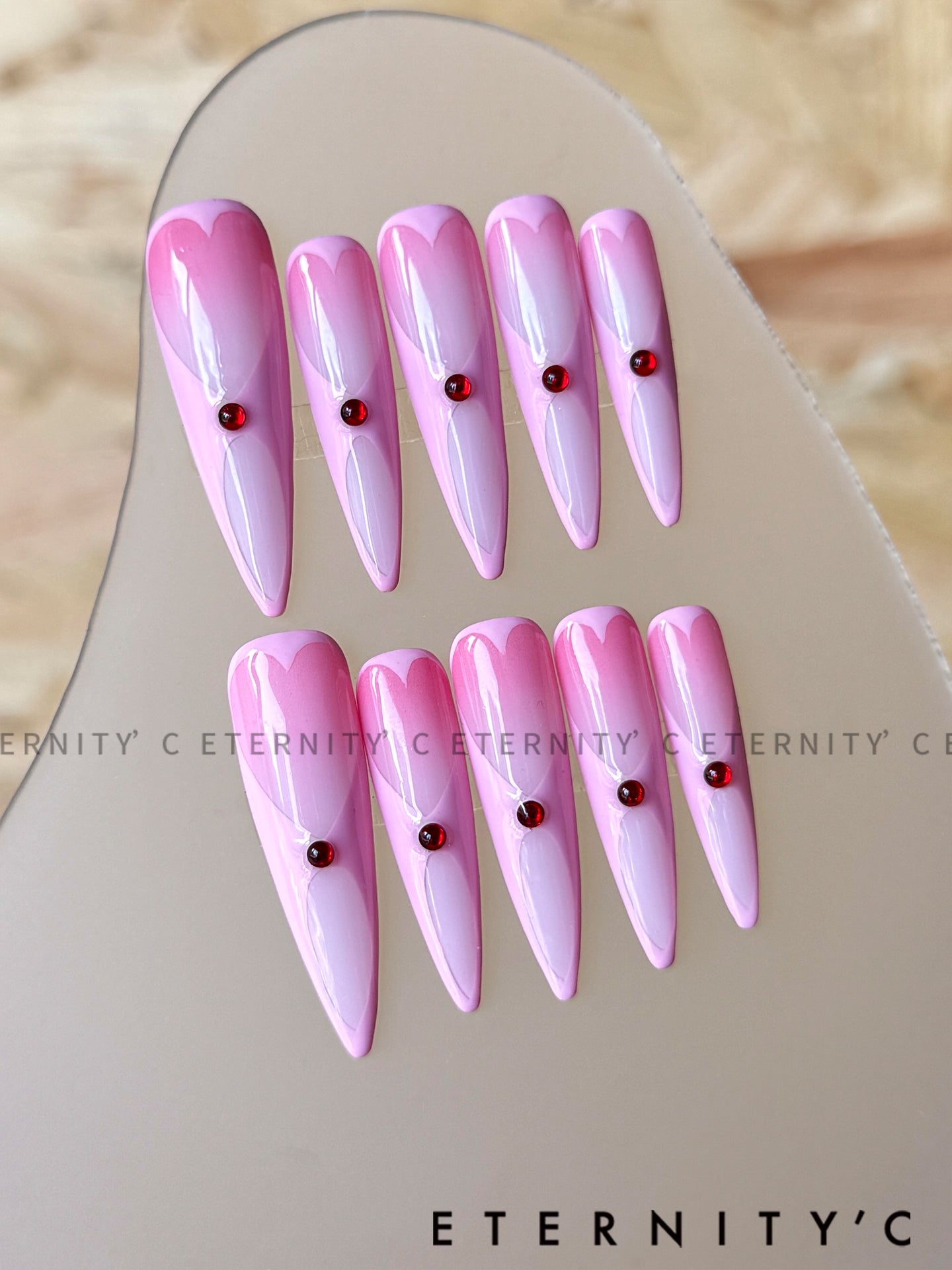 ETERNITY'C Handmade Custom Peach Sweetheart Pressed On Wearable Nails T5014