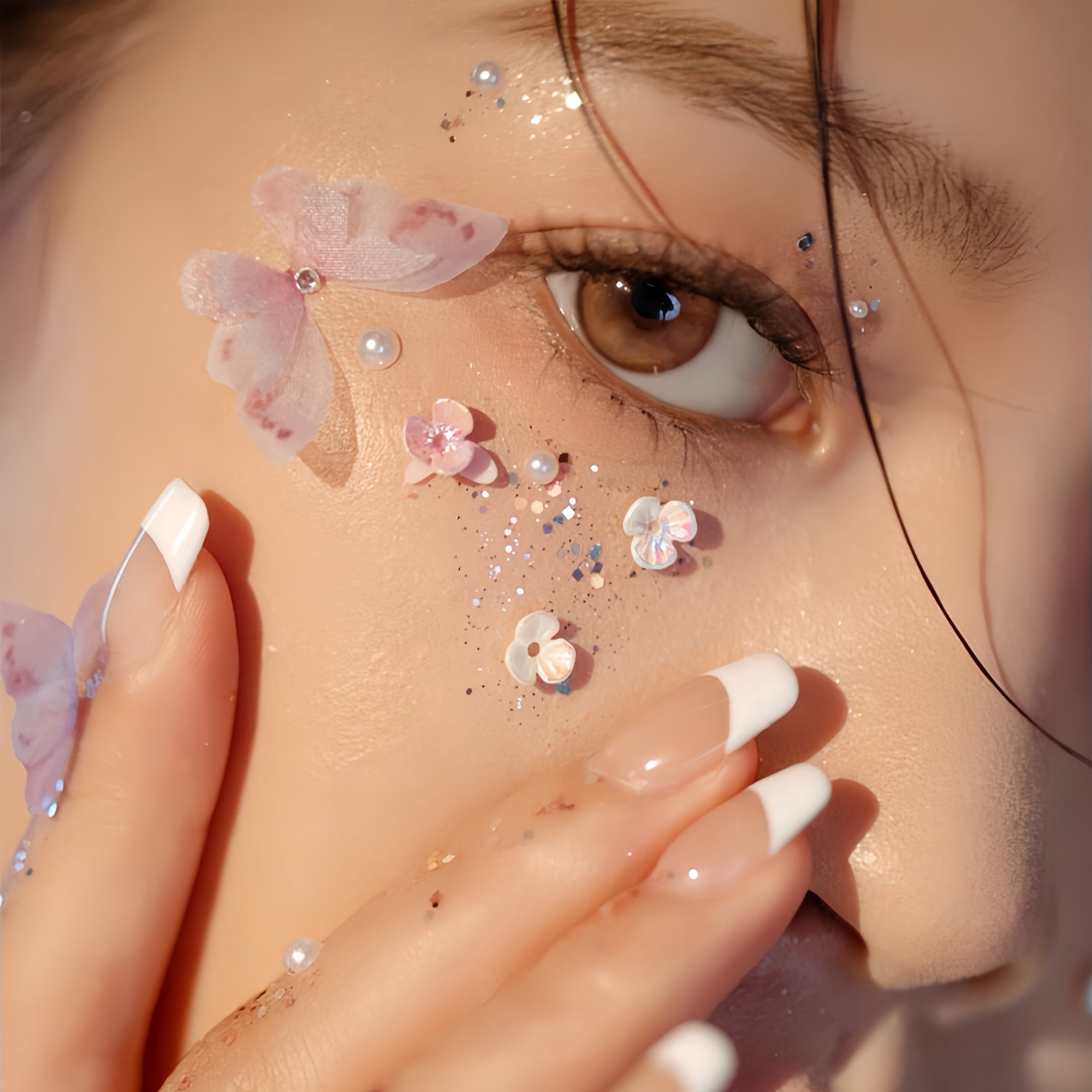 AmazingGirl Glittery Sequin Pearl Butterfly Face Makeup Stickers T5907