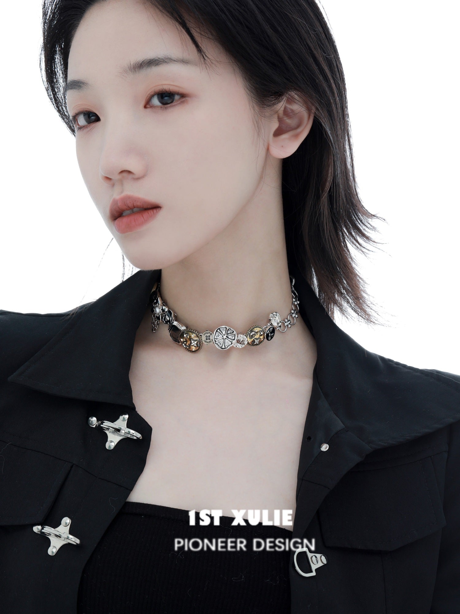 1STXULIE Star Meteor Collection Niche Retro Gothic Choker Necklace T4736