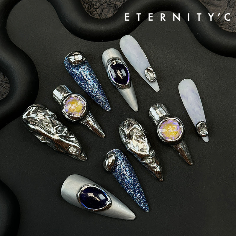 ETERNITY'C Handmade Custom Dream Danube Pressed On Wearable Nails T5042