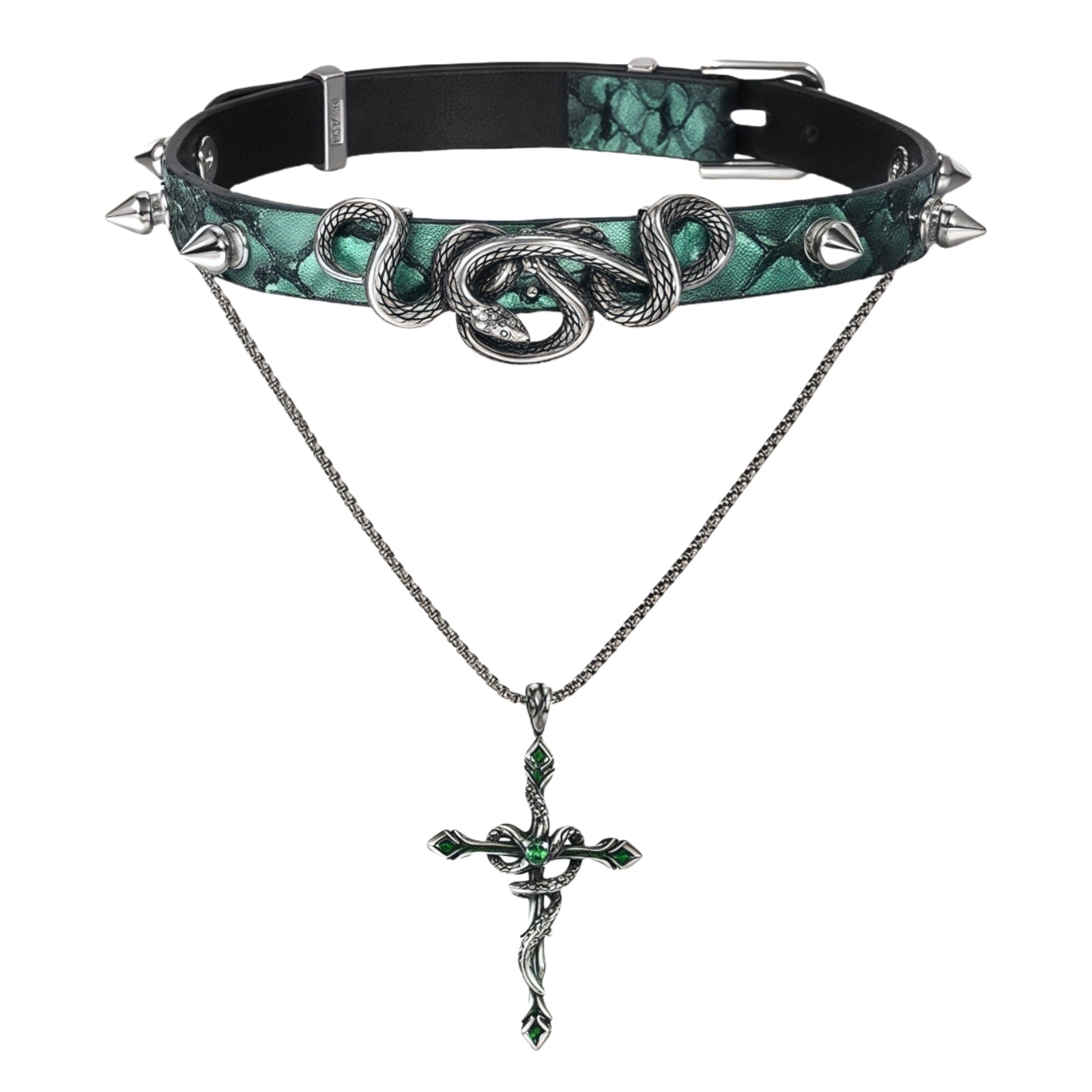 1STXULIE Hunting Collection Niche Snake Leather Gothic Choker Necklace T4496