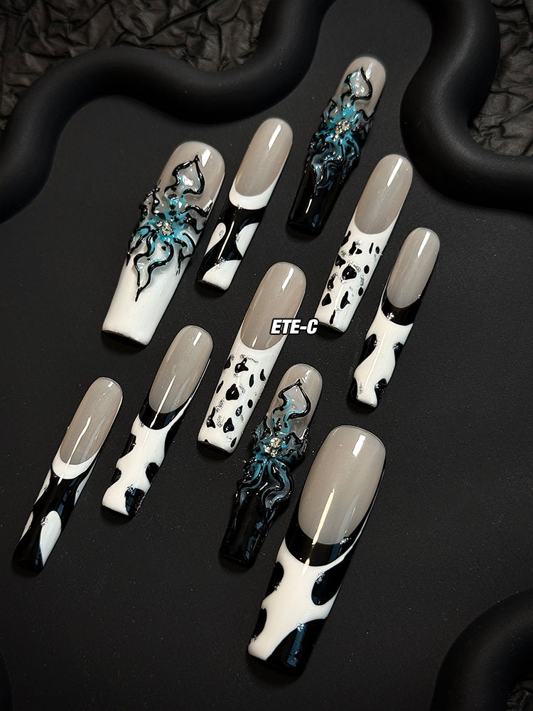 ETERNITY'C Handmade Custom Devil's Flower Pressed On Wearable Nails T5011