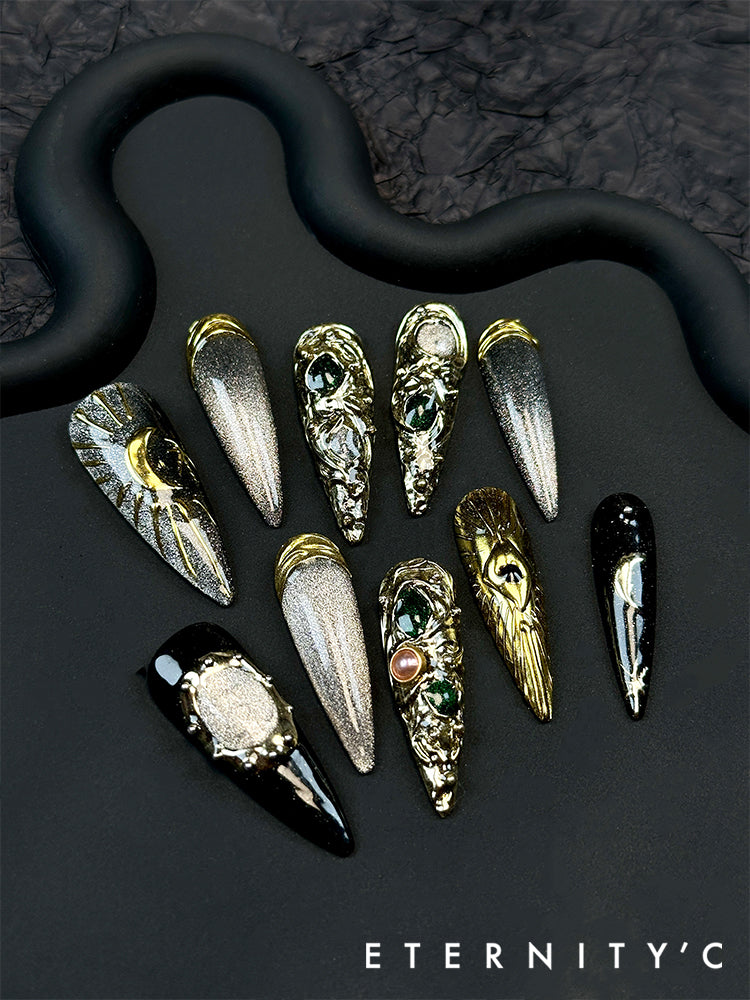 ETERNITY'C Handmade Custom Gem Moon Pressed On Wearable Nails T5036