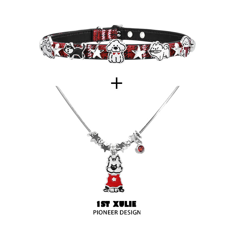 1STXULIE Happy Puppy Collection Niche Gothic Choker Necklace T4697