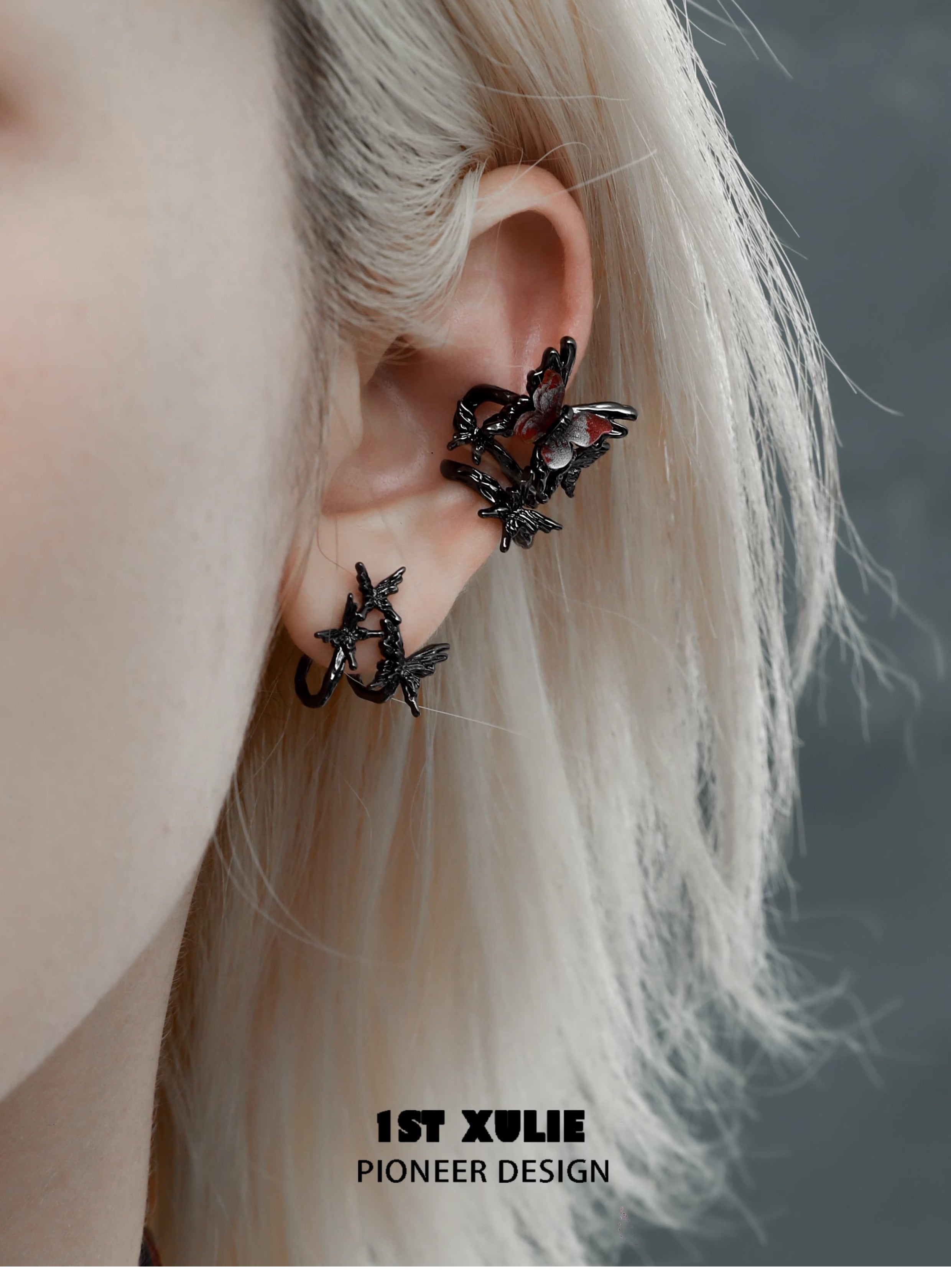 1STXULIE Butterfly & Lamp Collection Niche Gothic Ear Clips T4739