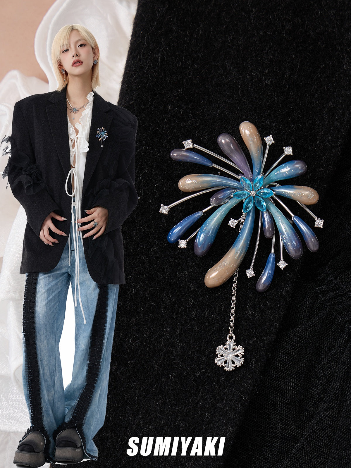 SUMIYAKI Fireworks Collection Unique Handmade Brooch T4742