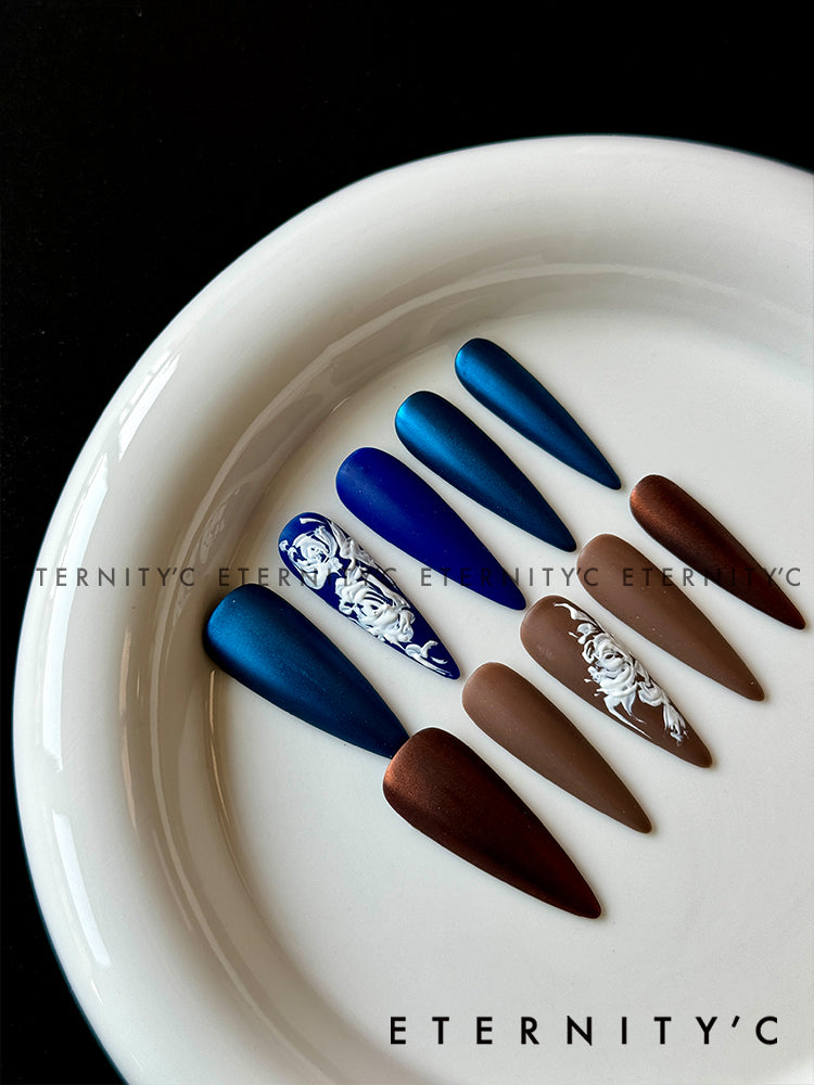 ETERNITY'C Handmade Custom Rococo 3D Flowers Pressed On Wearable Nails T5039