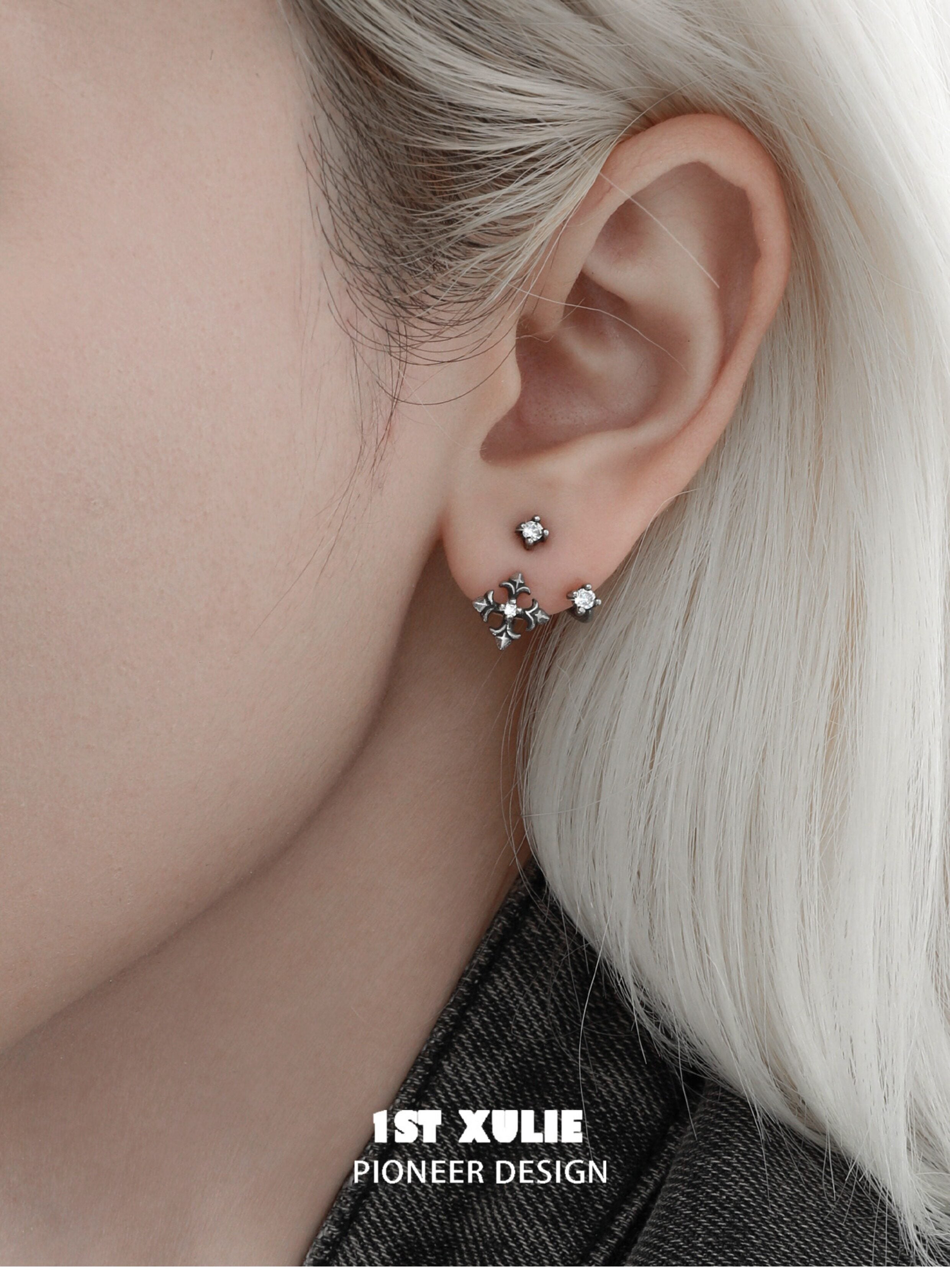 1STXULIE Superior Niche Iris Collection Retro Cross Stud Earrings T5889