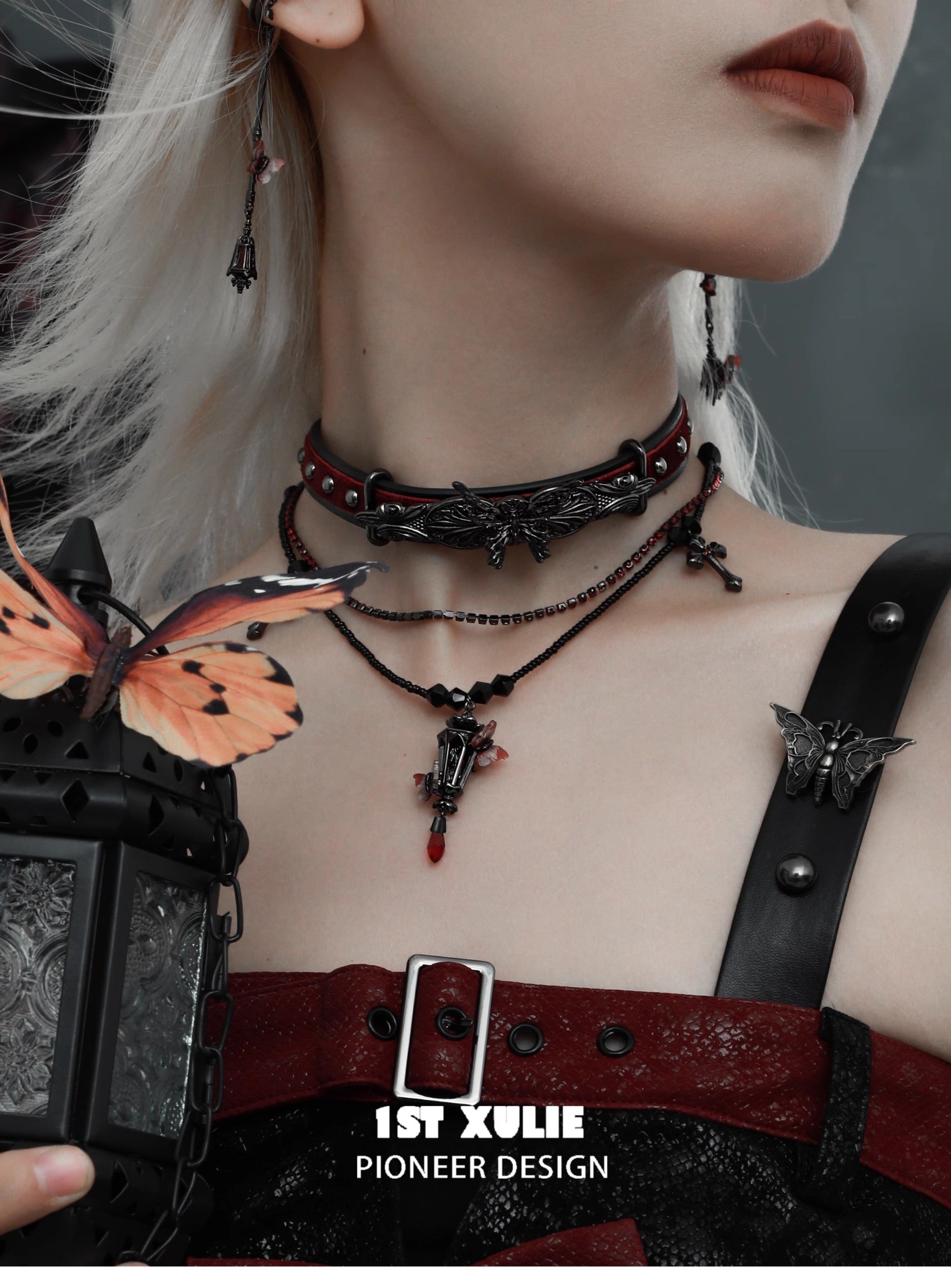 1STXULIE Butterfly & Lamp Collection Niche Gothic Choker Necklace T4735