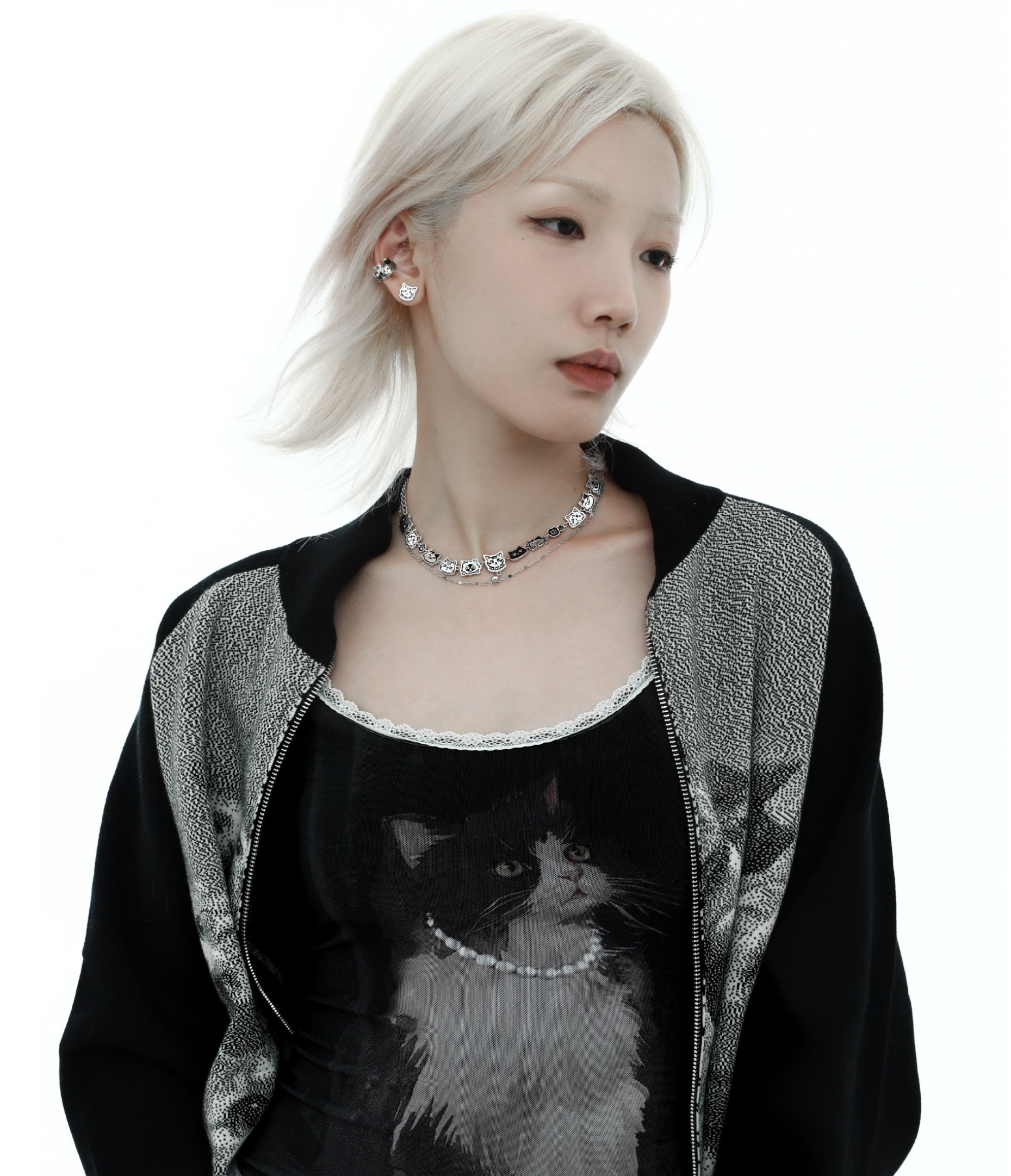 1STXULIE Graffiti Kitten Collection Niche Cool Choker Necklace T4497