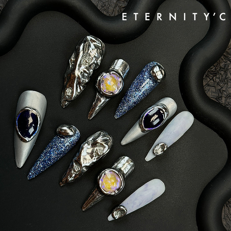 ETERNITY'C Handmade Custom Dream Danube Pressed On Wearable Nails T5042