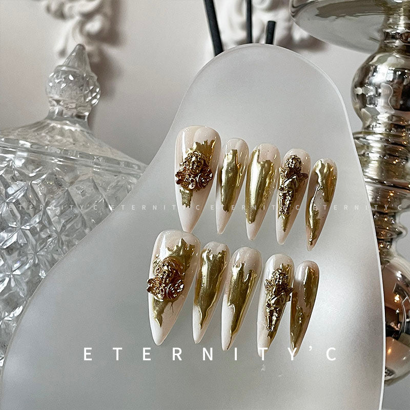 ETERNITY'C Handmade Custom Golden Rococo Pressed On Wearable Nails T5025