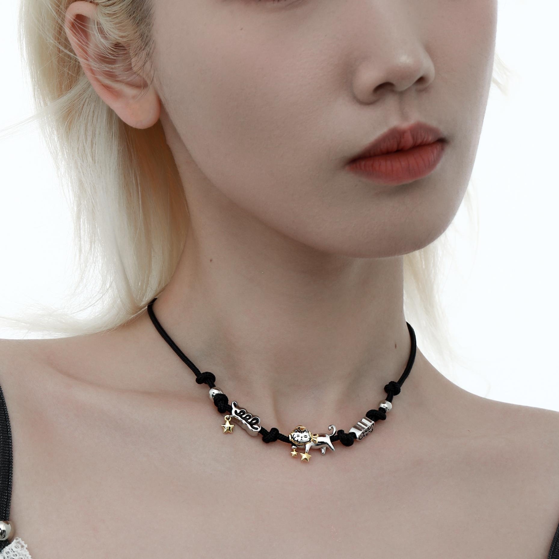 1STXULIE Bad Cat Collection Niche Gothic Choker Necklace T4499