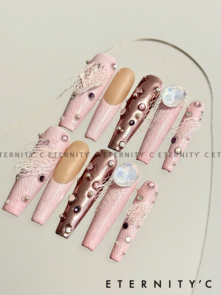 ETERNITY'C Handmade Custom Cowboy Sweetheart Pressed On Wearable Nails T5009