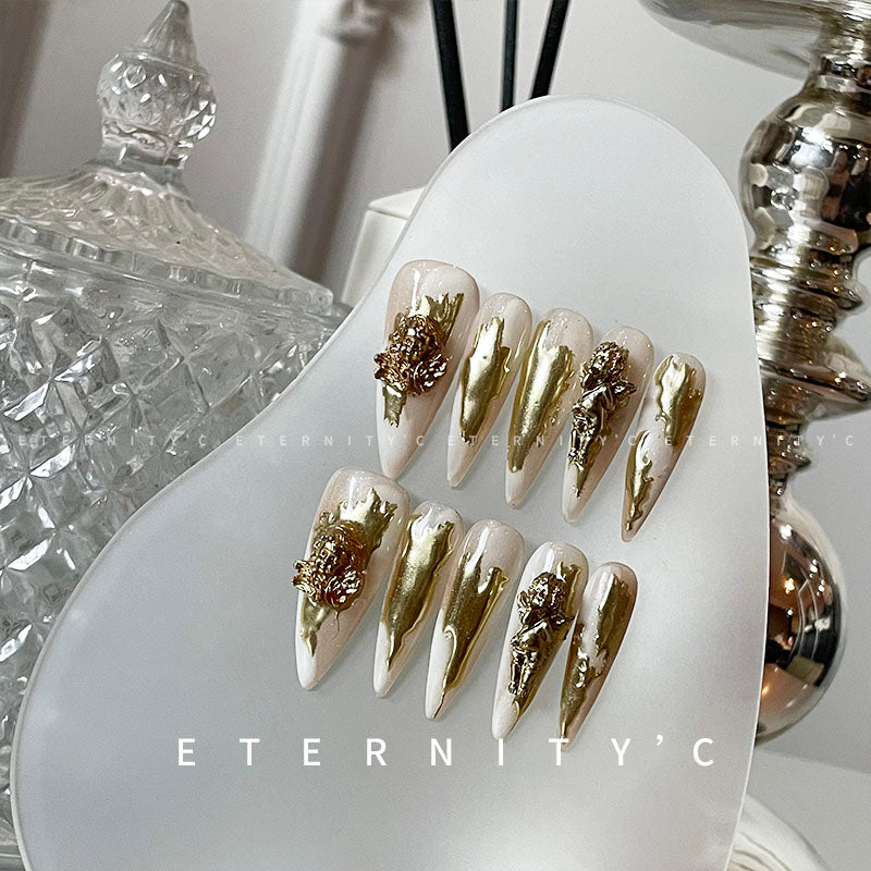 ETERNITY'C Handmade Custom Golden Rococo Pressed On Wearable Nails T5025