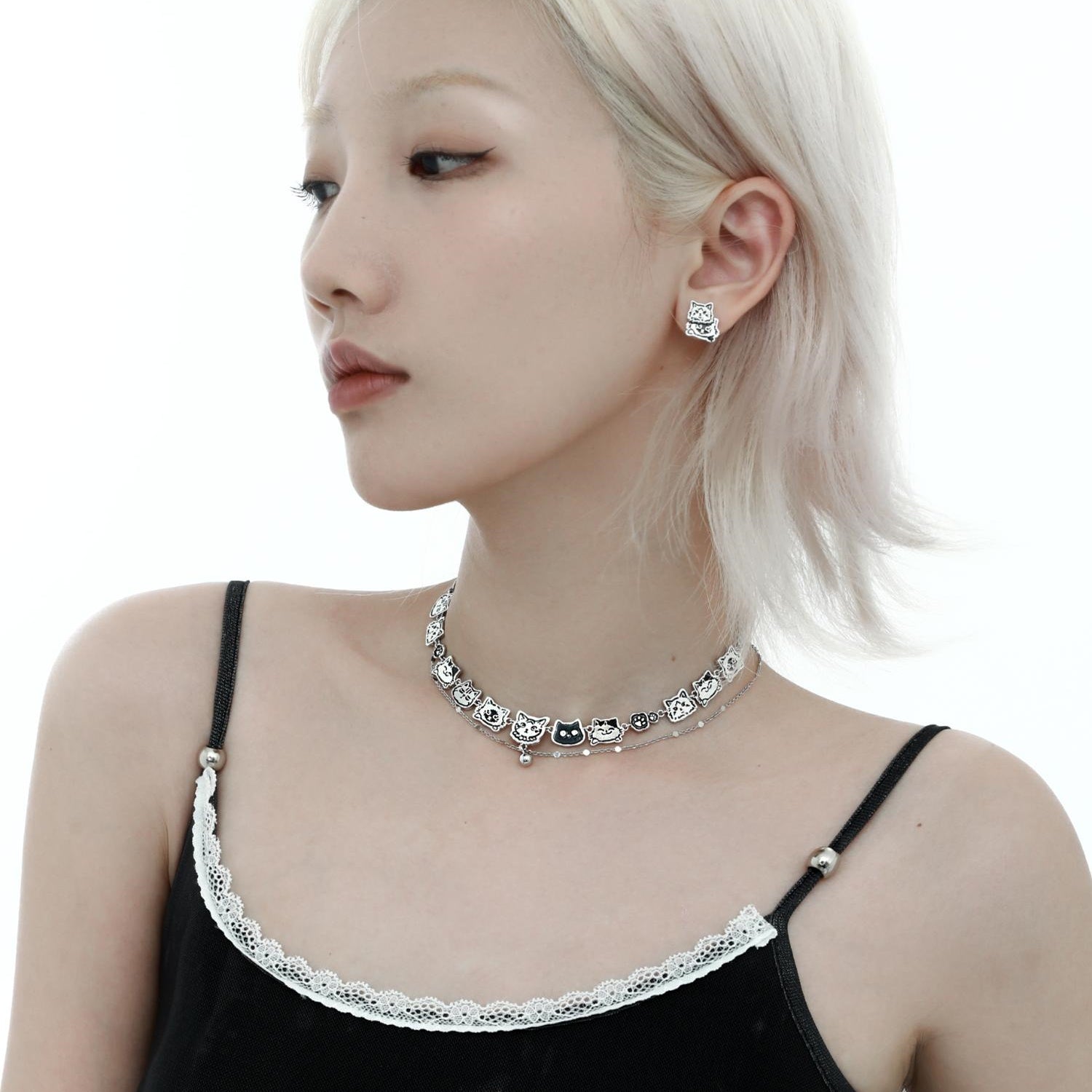 1STXULIE Graffiti Kitten Collection Niche Cool Choker Necklace T4497