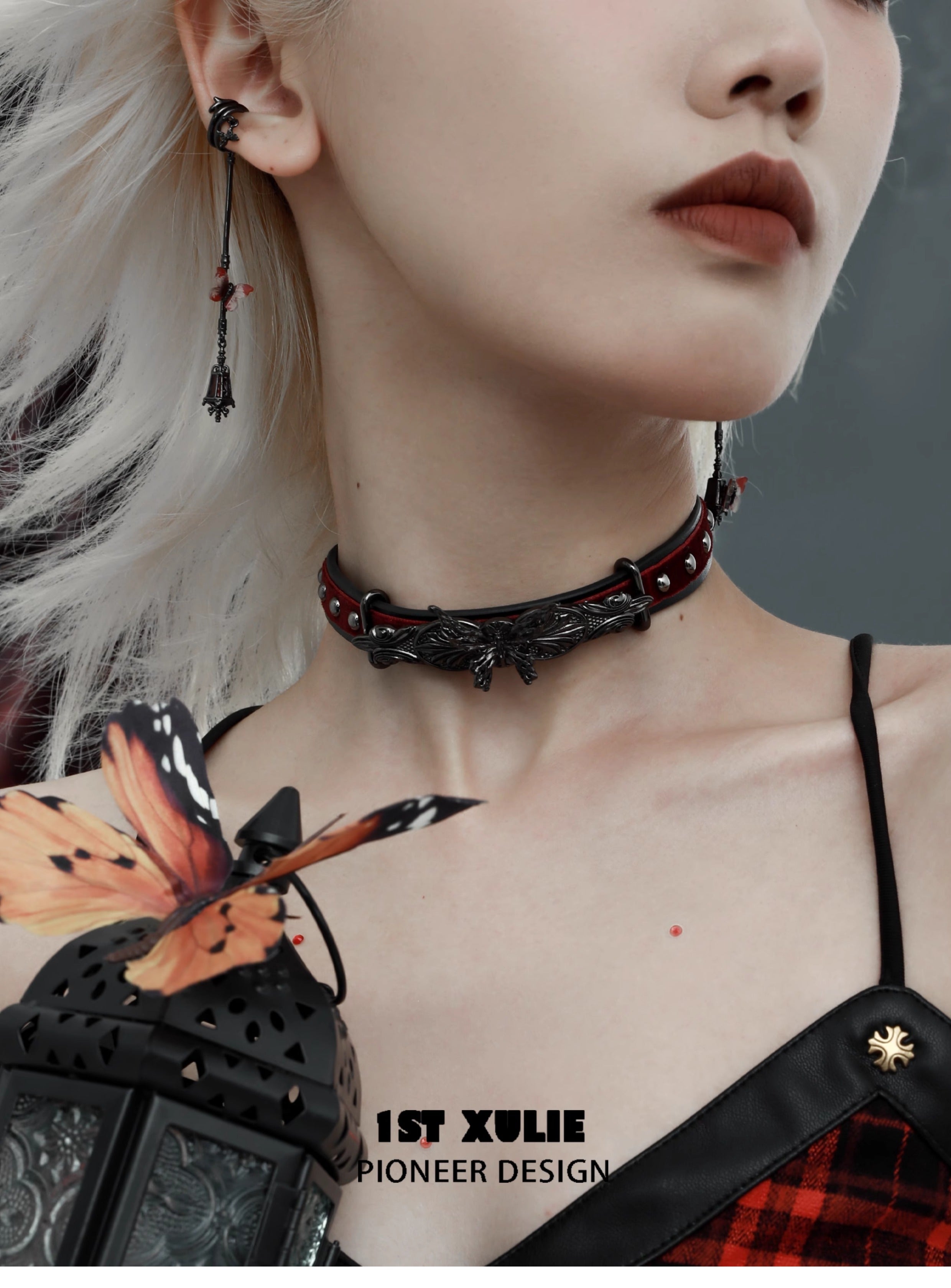 1STXULIE Butterfly & Lamp Collection Niche Gothic Choker Necklace T4735