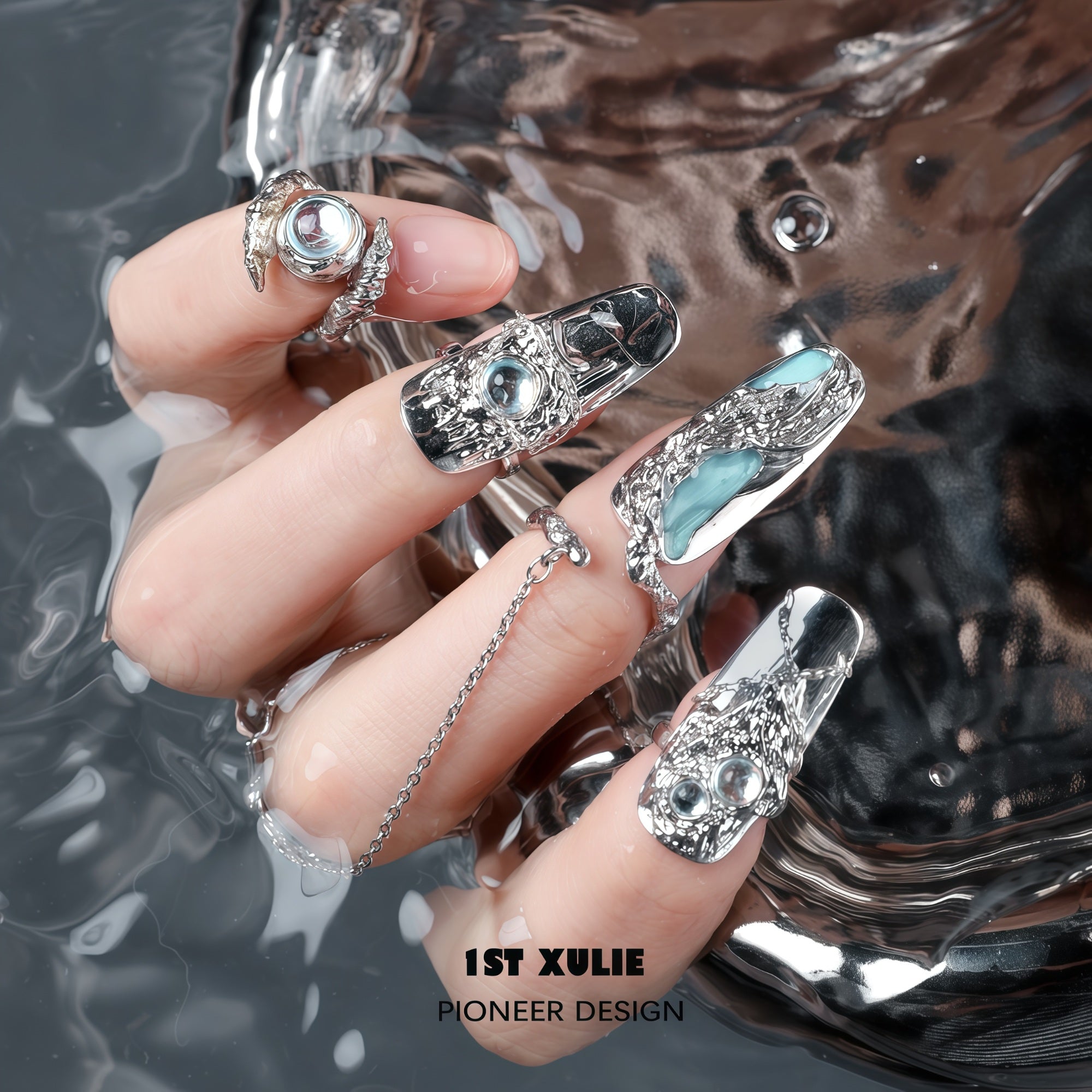 1STXULIE Moonlight Collection Niche Gothic Reusable Wearable Nails T4740