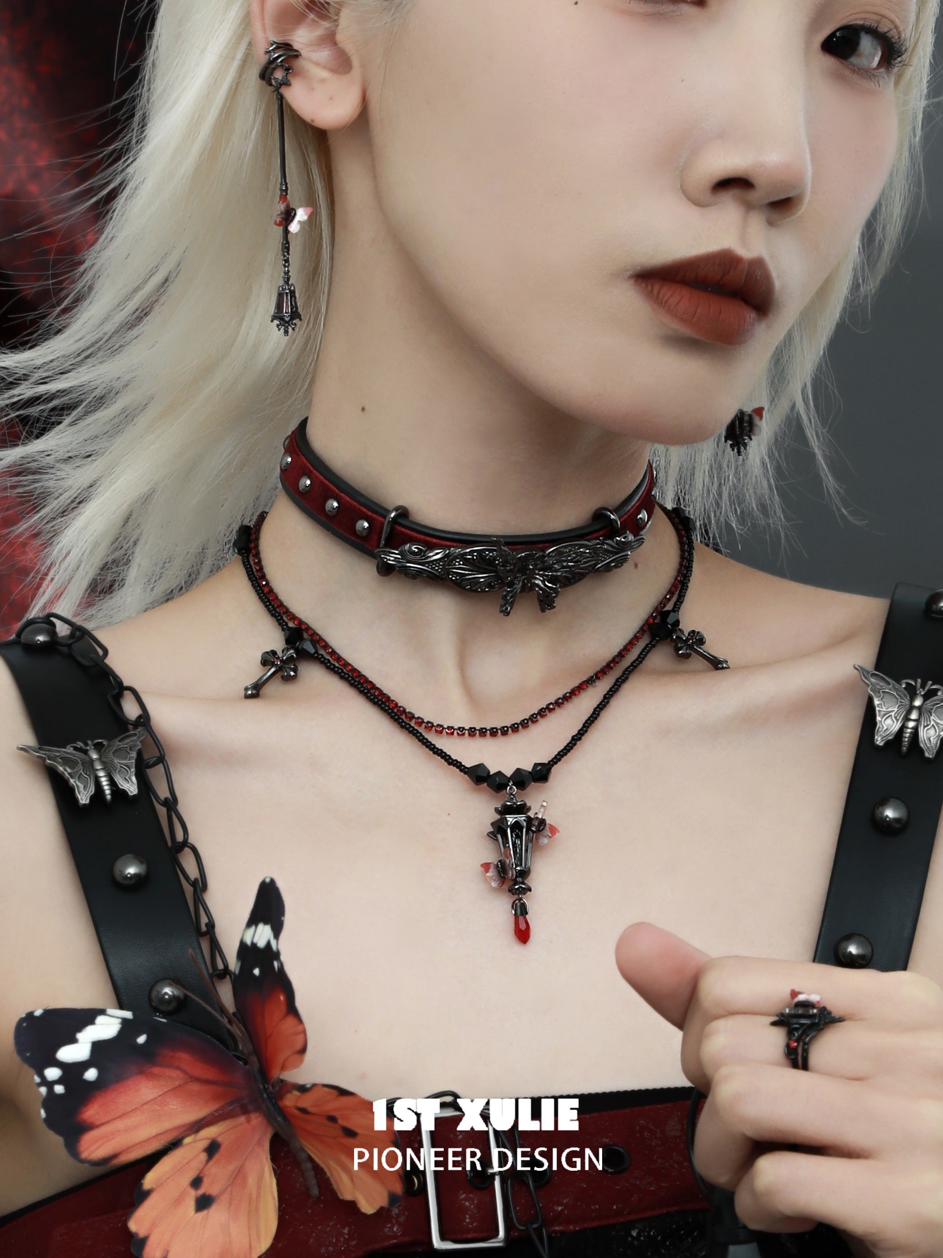 1STXULIE Butterfly & Lamp Collection Niche Gothic Choker Necklace T4735