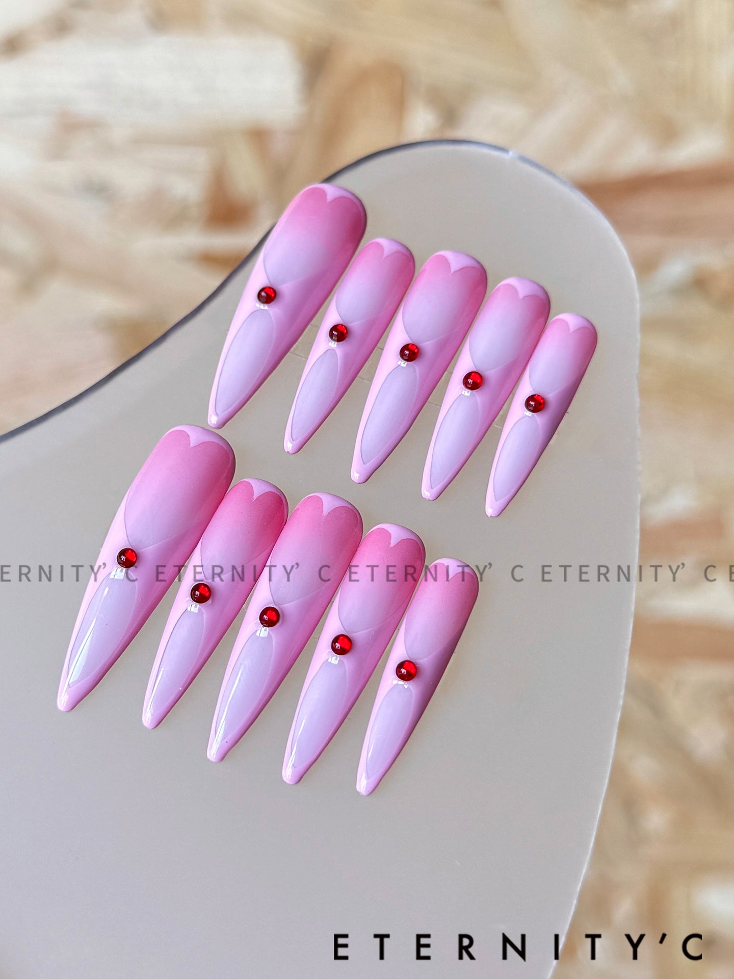 ETERNITY'C Handmade Custom Peach Sweetheart Pressed On Wearable Nails T5014