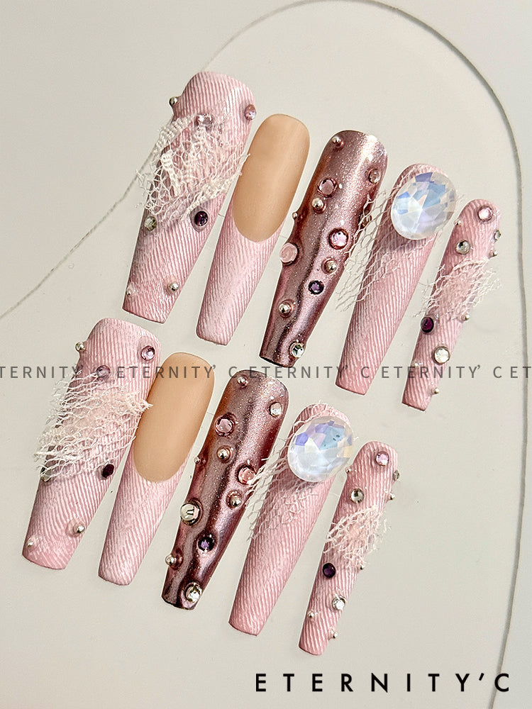 ETERNITY'C Handmade Custom Cowboy Sweetheart Pressed On Wearable Nails T5009