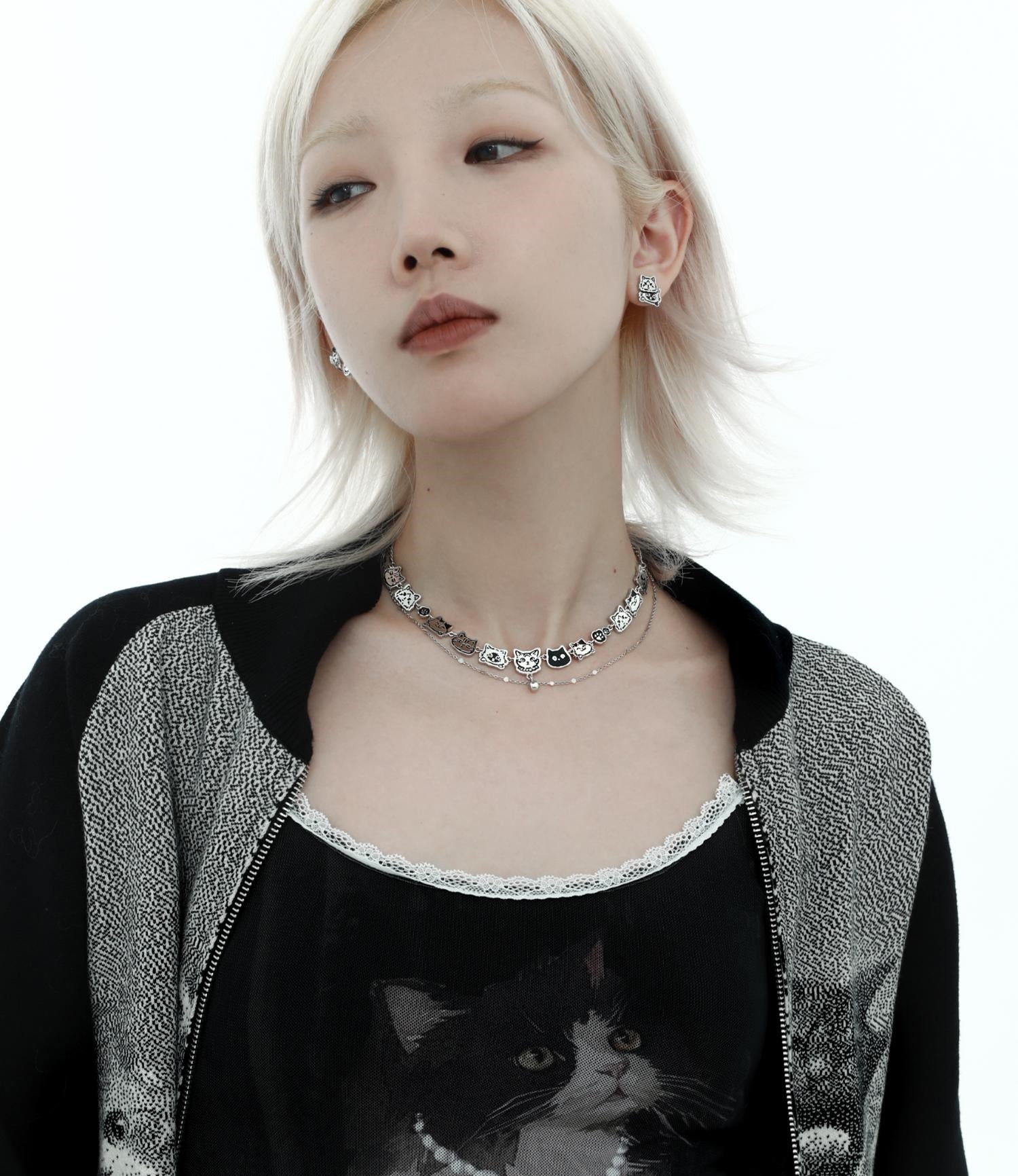 1STXULIE Graffiti Kitten Collection Niche Cool Choker Necklace T4497