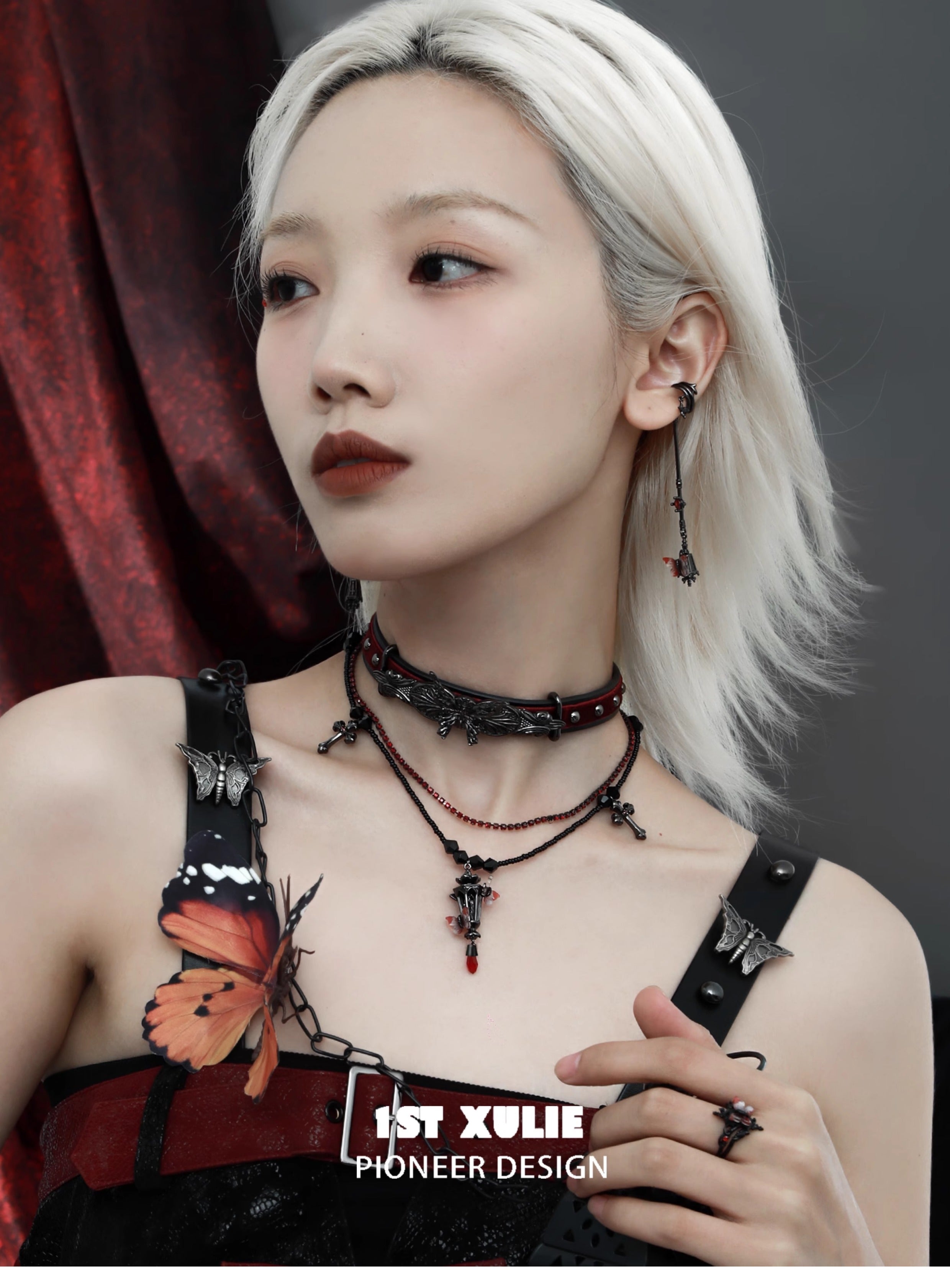 1STXULIE Butterfly & Lamp Collection Niche Gothic Choker Necklace T4735