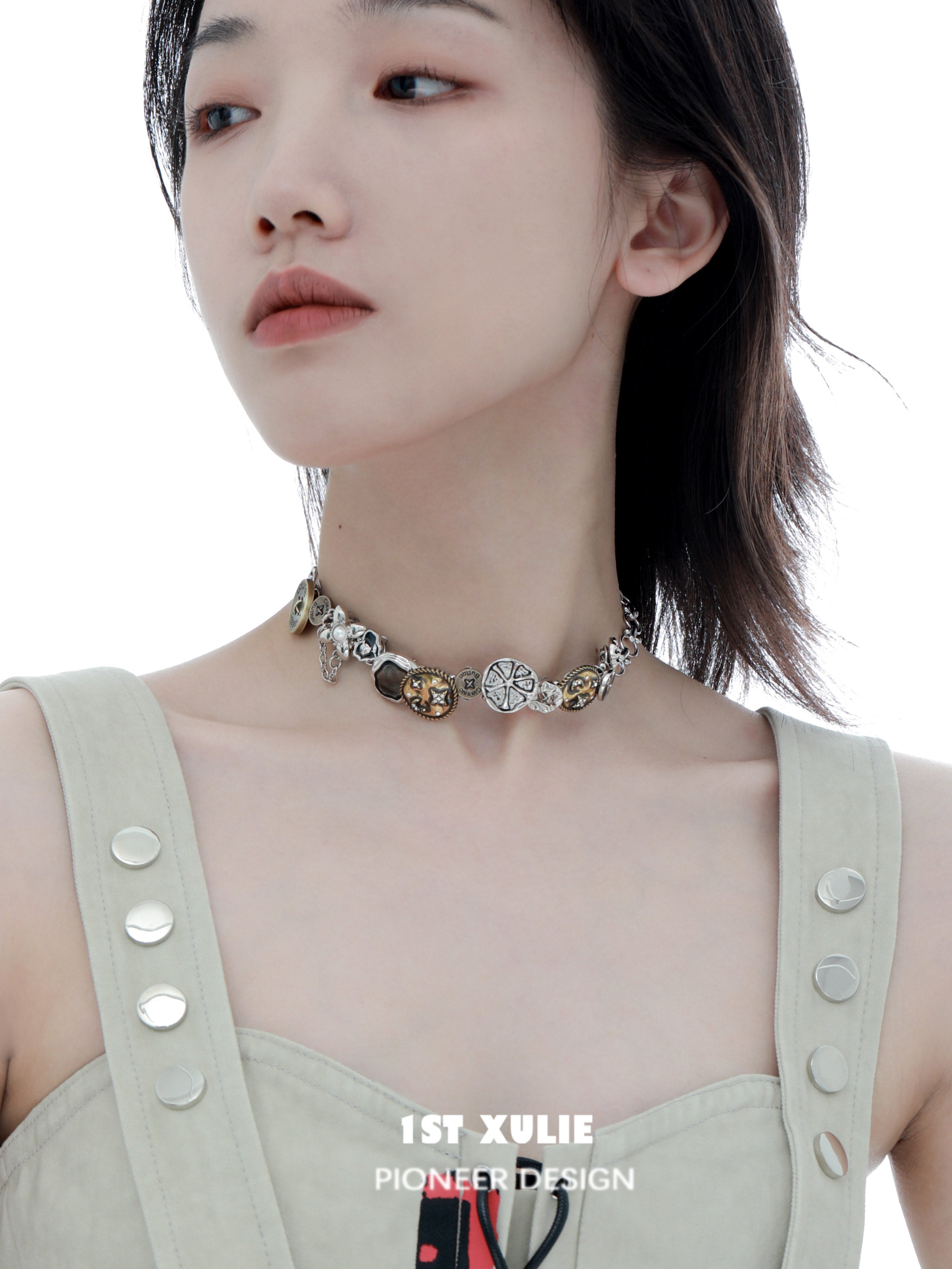 1STXULIE Star Meteor Collection Niche Retro Gothic Choker Necklace T4736